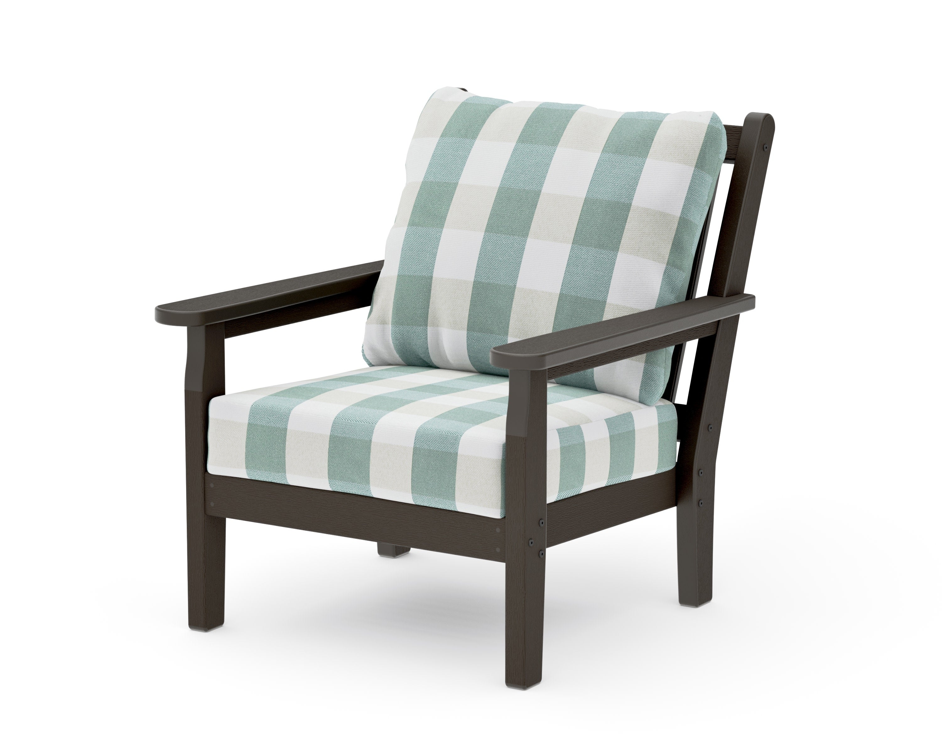 Chippendale Deep Seating Chair in Vintage Coffee / Buffalo Plaid Glacier Spa