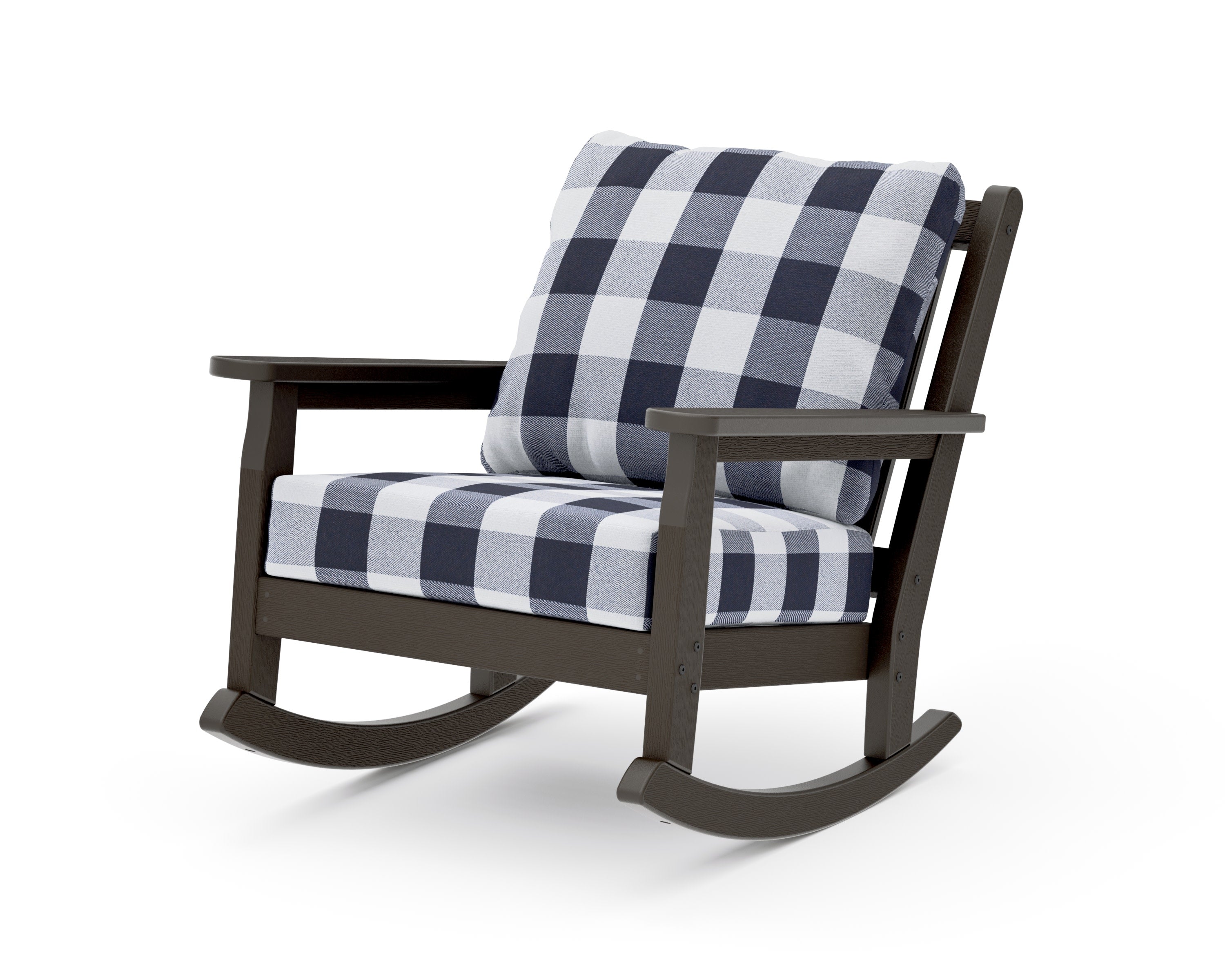 Chippendale Deep Seating Rocking Chair in Vintage Coffee / Buffalo Plaid Navy