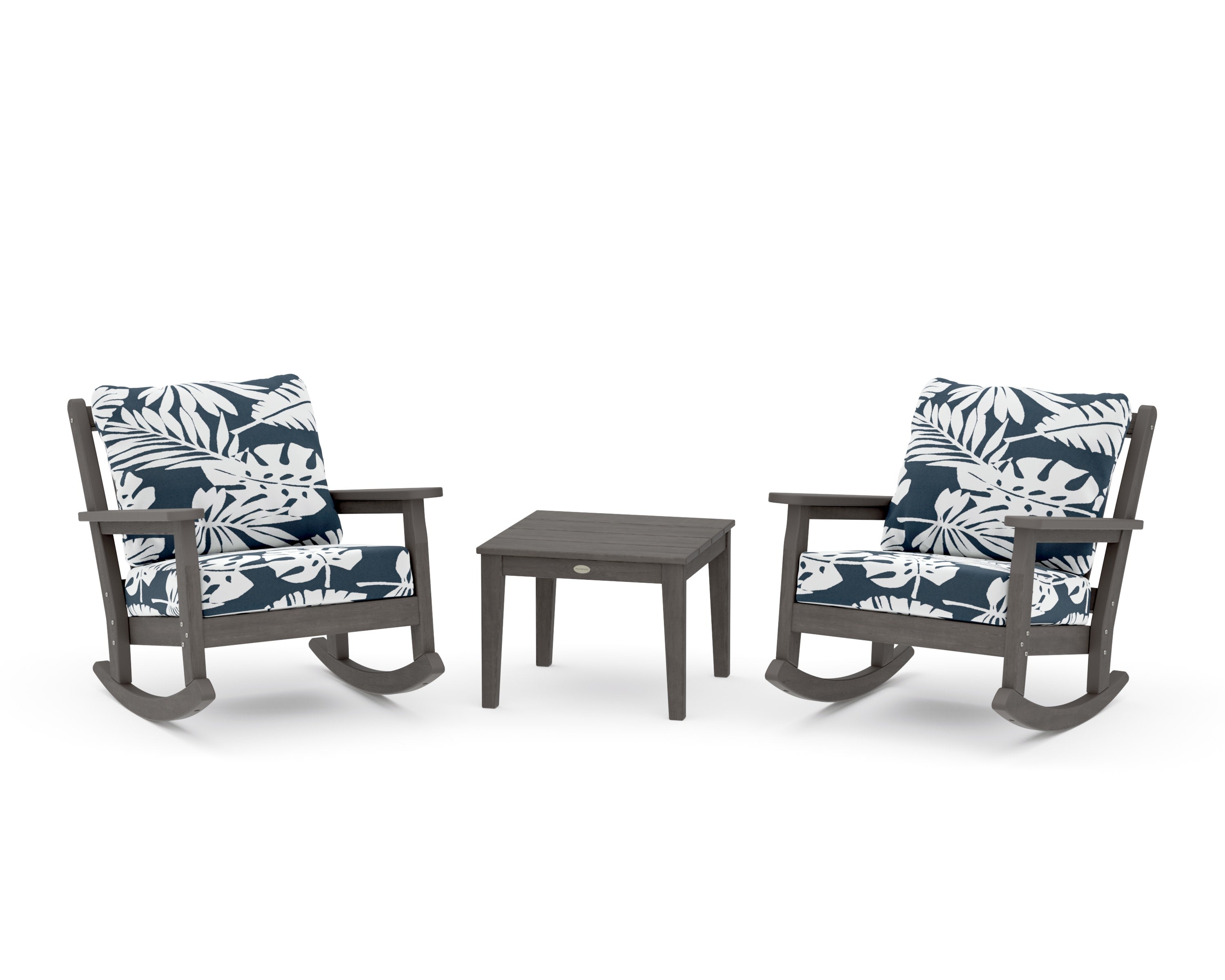 Chippendale 3-Piece Deep Seating Rocker Set in Driftwood / Leaf Marine Indigo