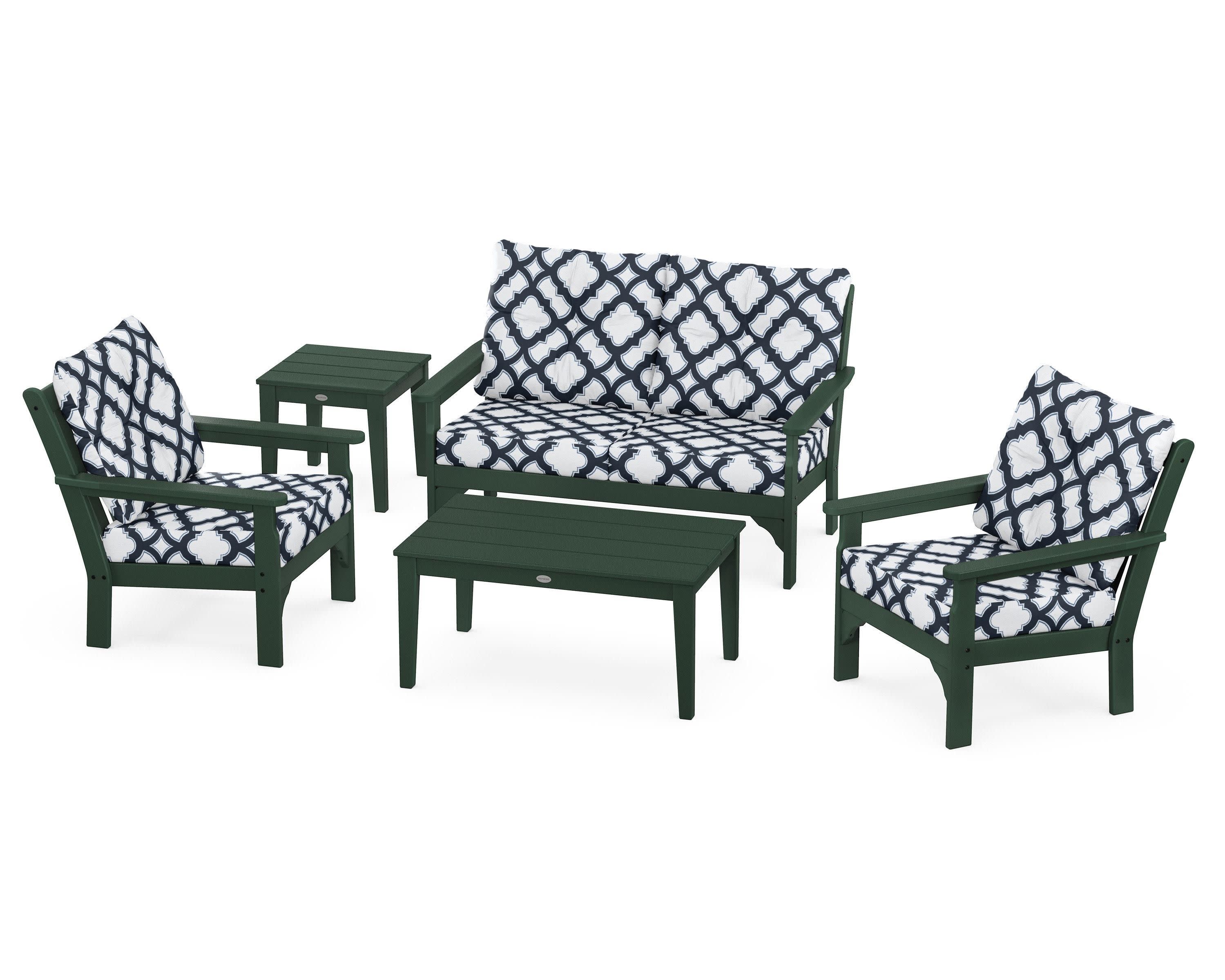 Vineyard 5-Piece Deep Seating Set in Green / Trellis Marine Indigo