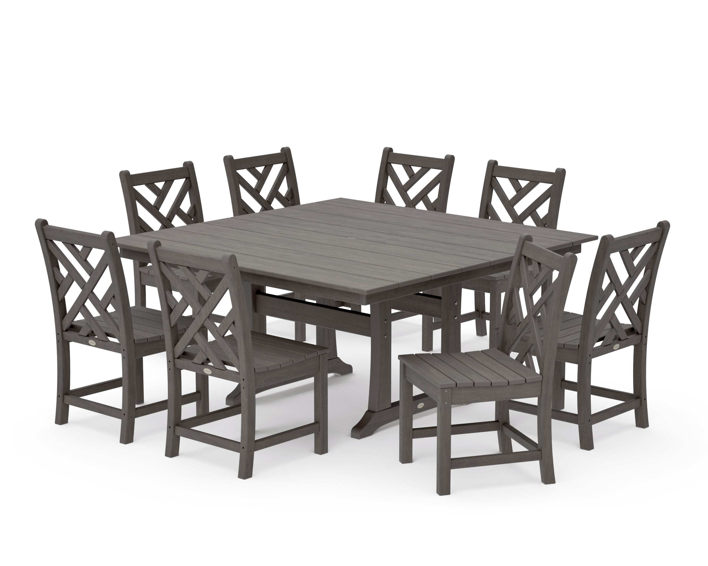Chippendale 9-Piece Farmhouse Trestle Dining Set in Driftwood