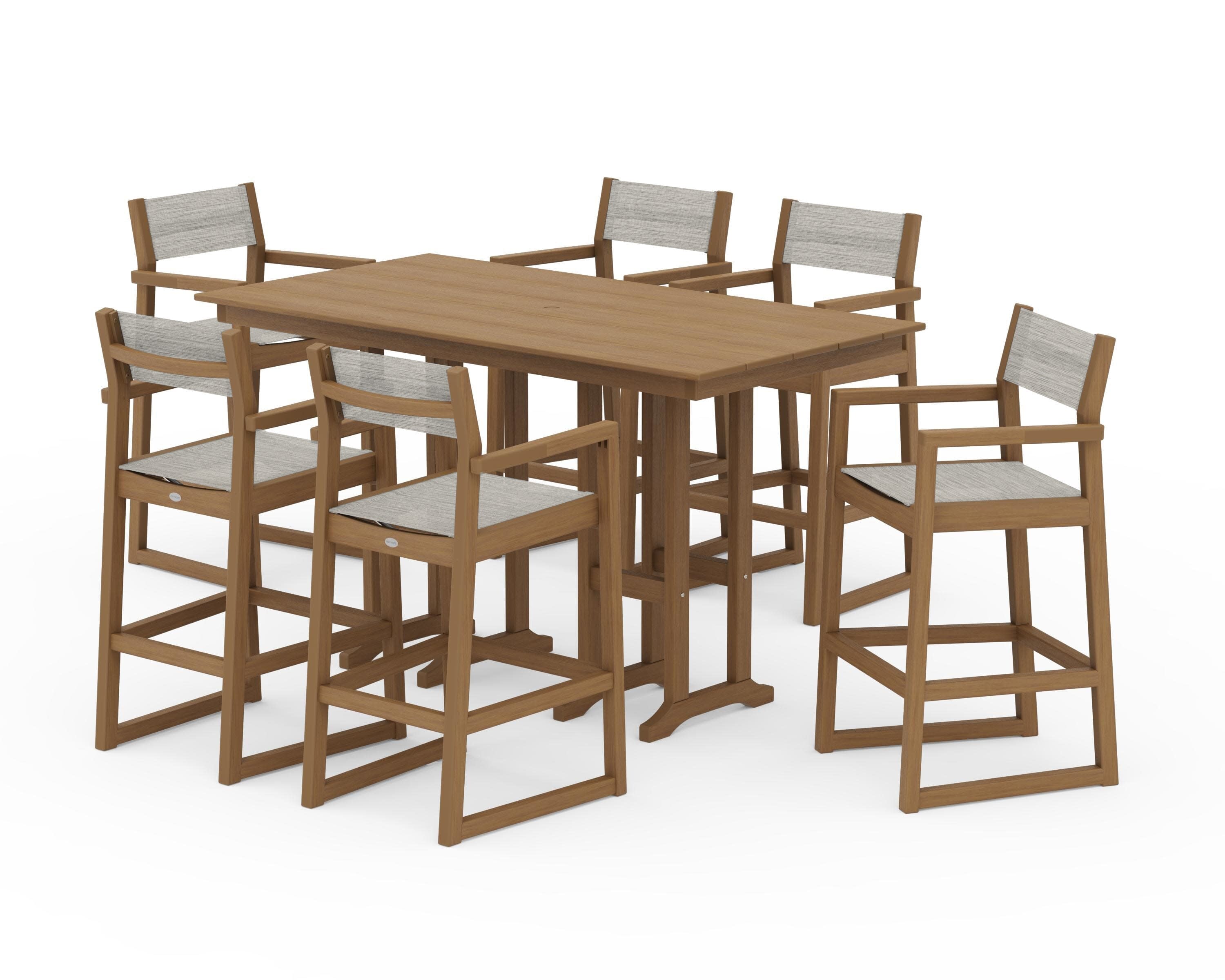 EDGE Sling Arm Chair 7-Piece Farmhouse Bar Set in Natural / Birch Sling