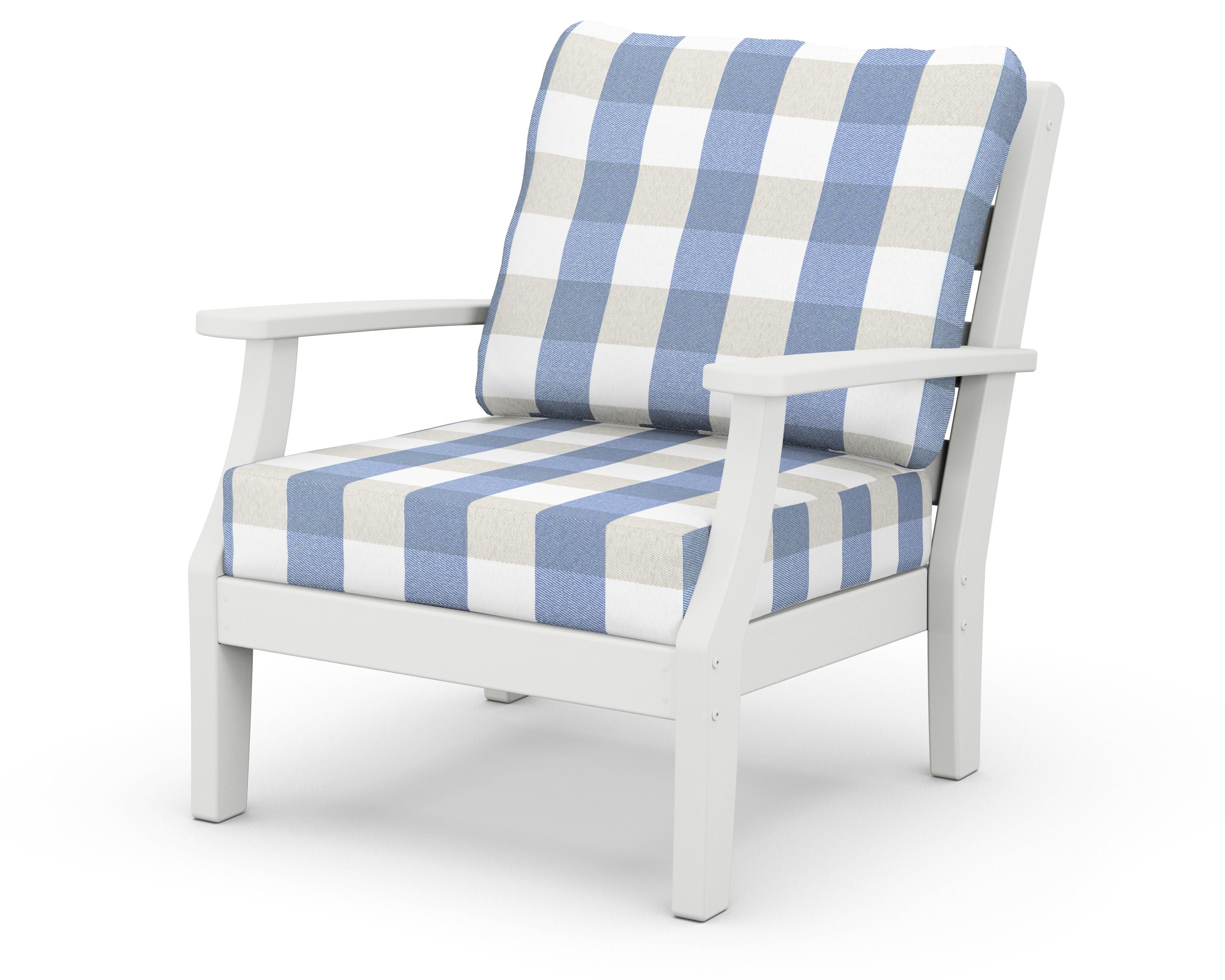 Chesapeake Deep Seating Chair in White / Buffalo Plaid Sky Blue