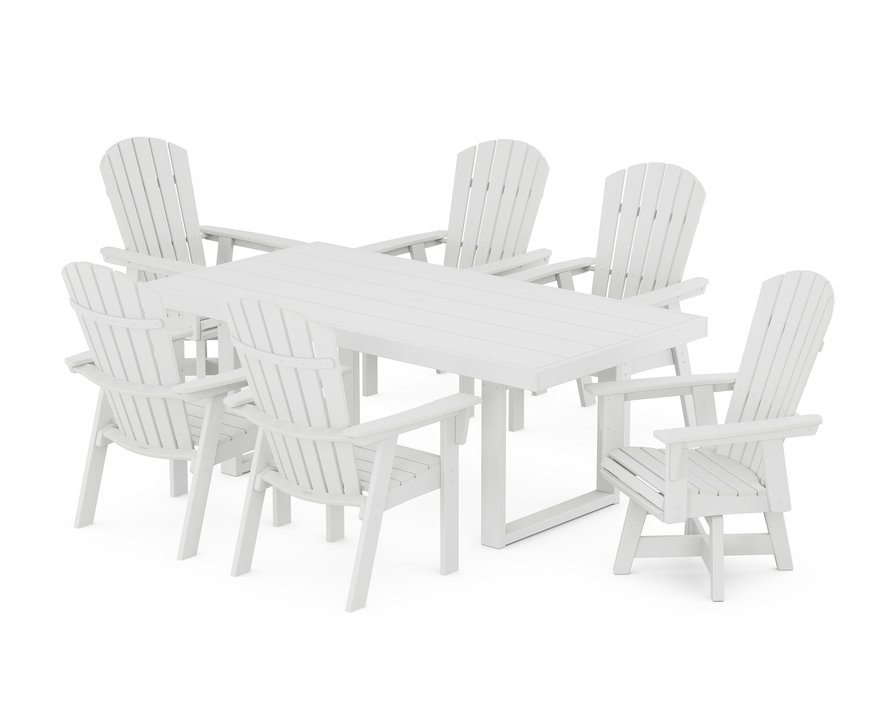 Nautical Curveback Adirondack Swivel Chair 7-Piece Dining Set in White