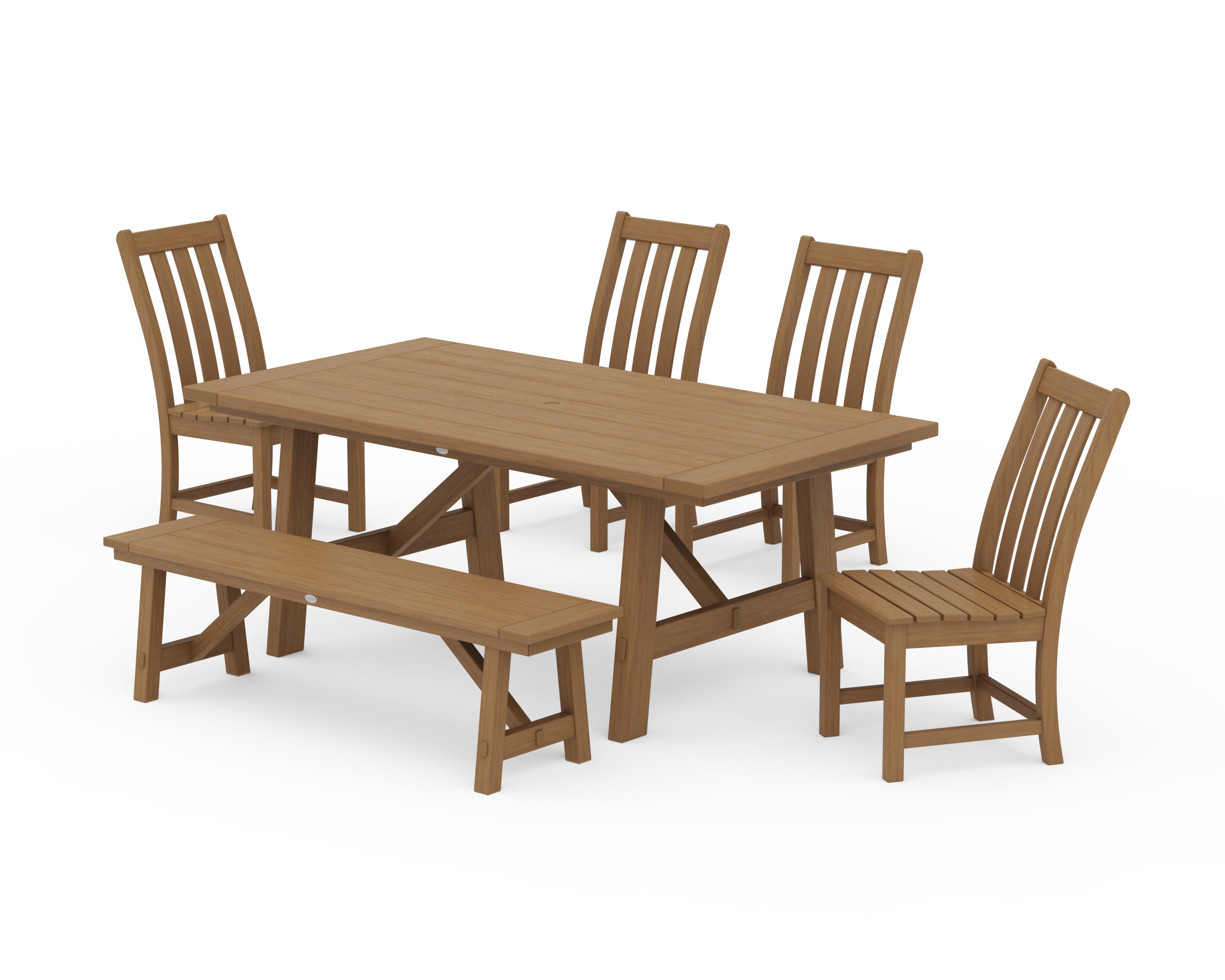 Vineyard 6-Piece Rustic Farmhouse Side Chair Dining Set with Bench in Natural