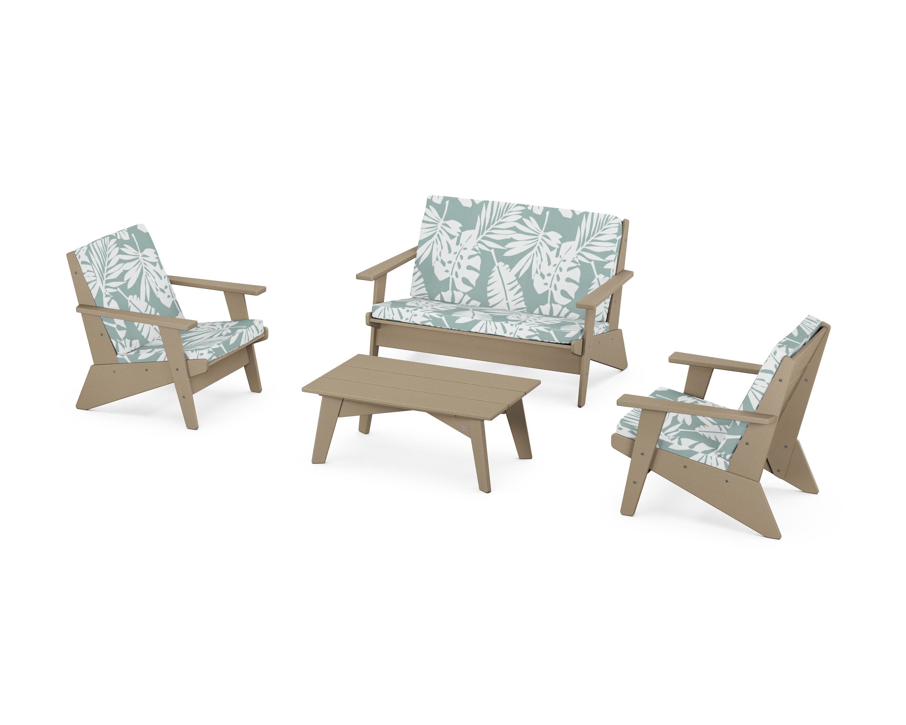 Riviera Modern Lounge 4-Piece Set in Vintage Sahara / Leaf Glacier Spa