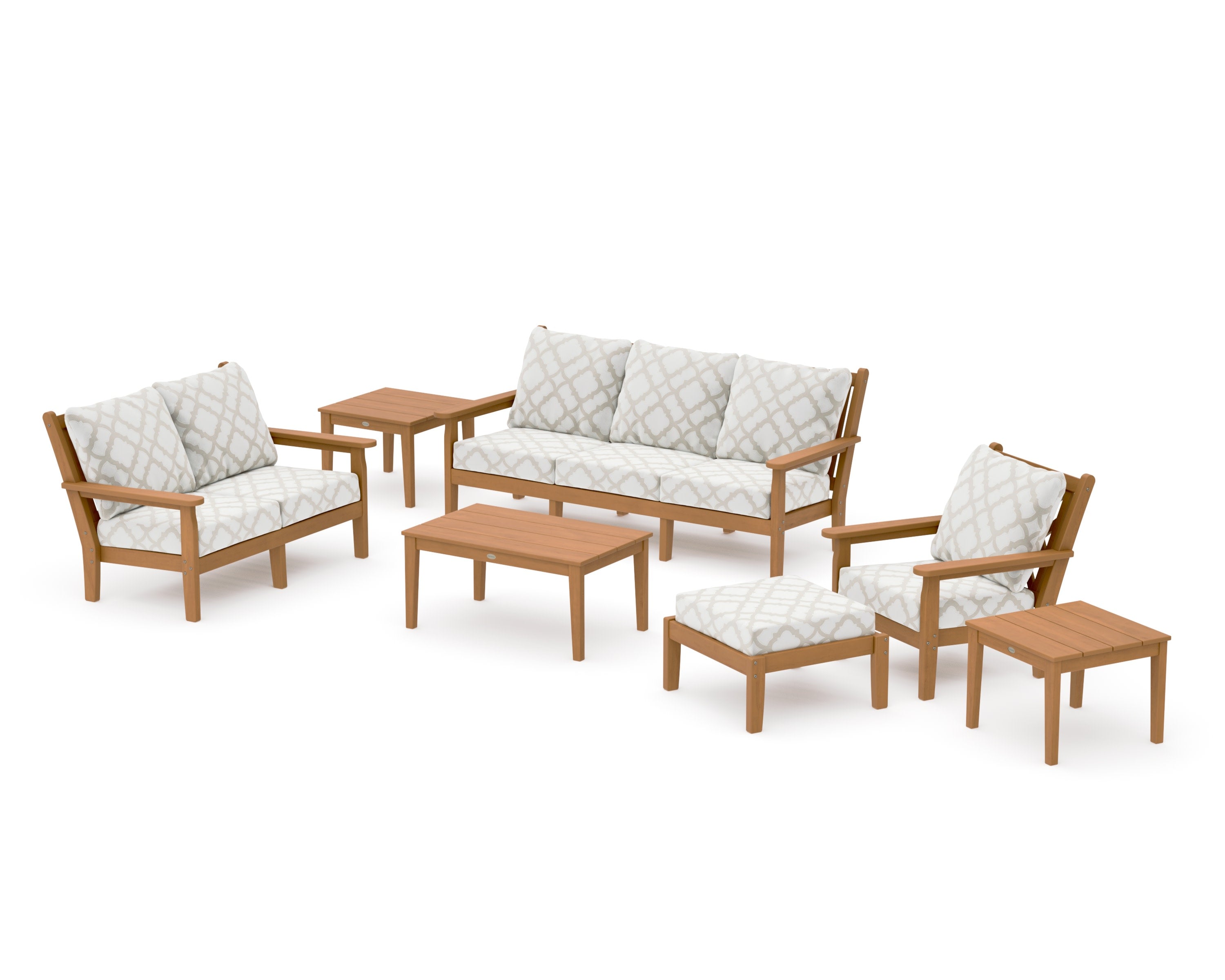 Chippendale 7-Piece Deep Seating Set in Natural / Trellis Dune Burlap