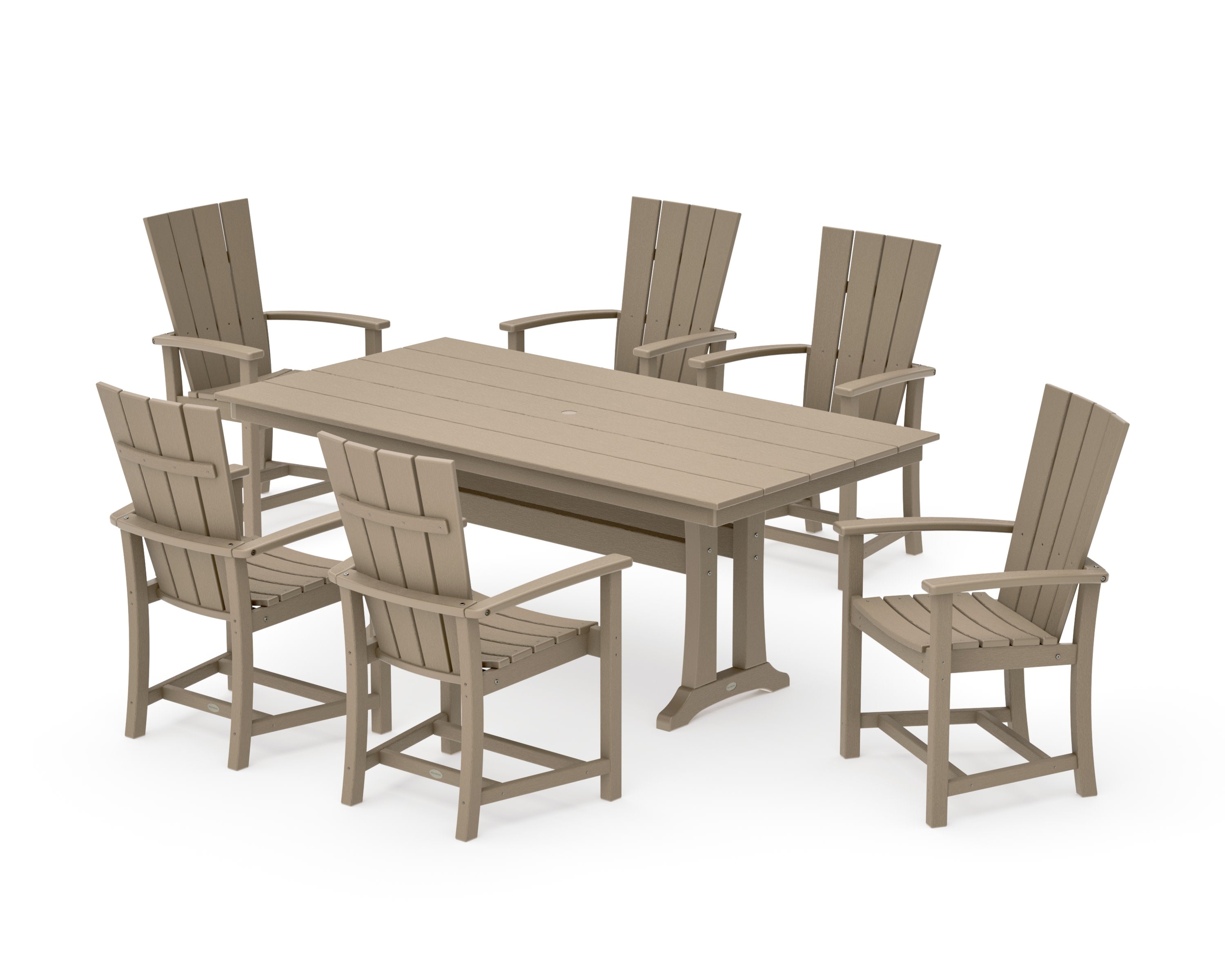 Quattro 7-Piece Farmhouse Dining Set with Trestle Legs in Vintage Sahara