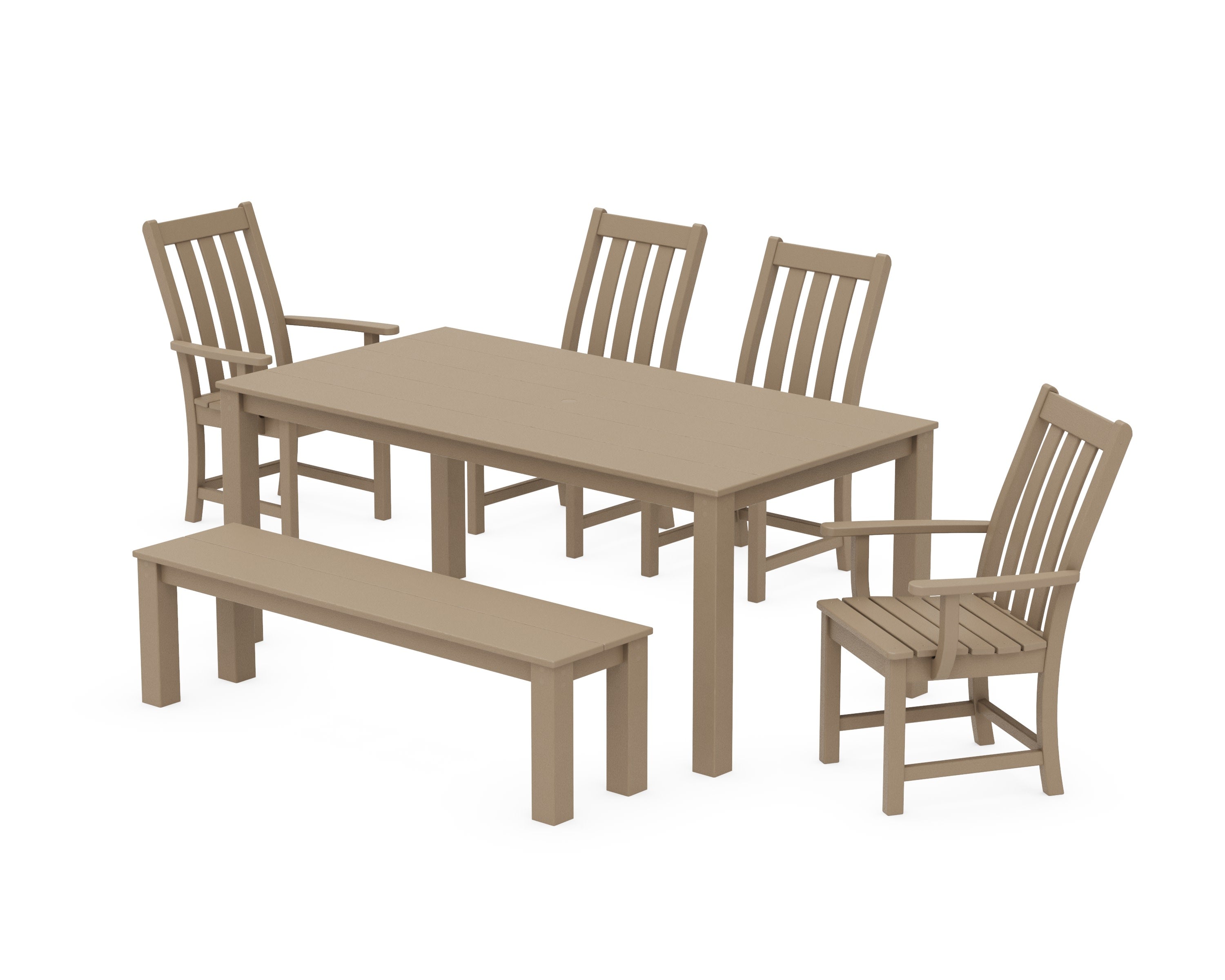 Vineyard 6-Piece Parsons Dining Set with Bench in Vintage Sahara