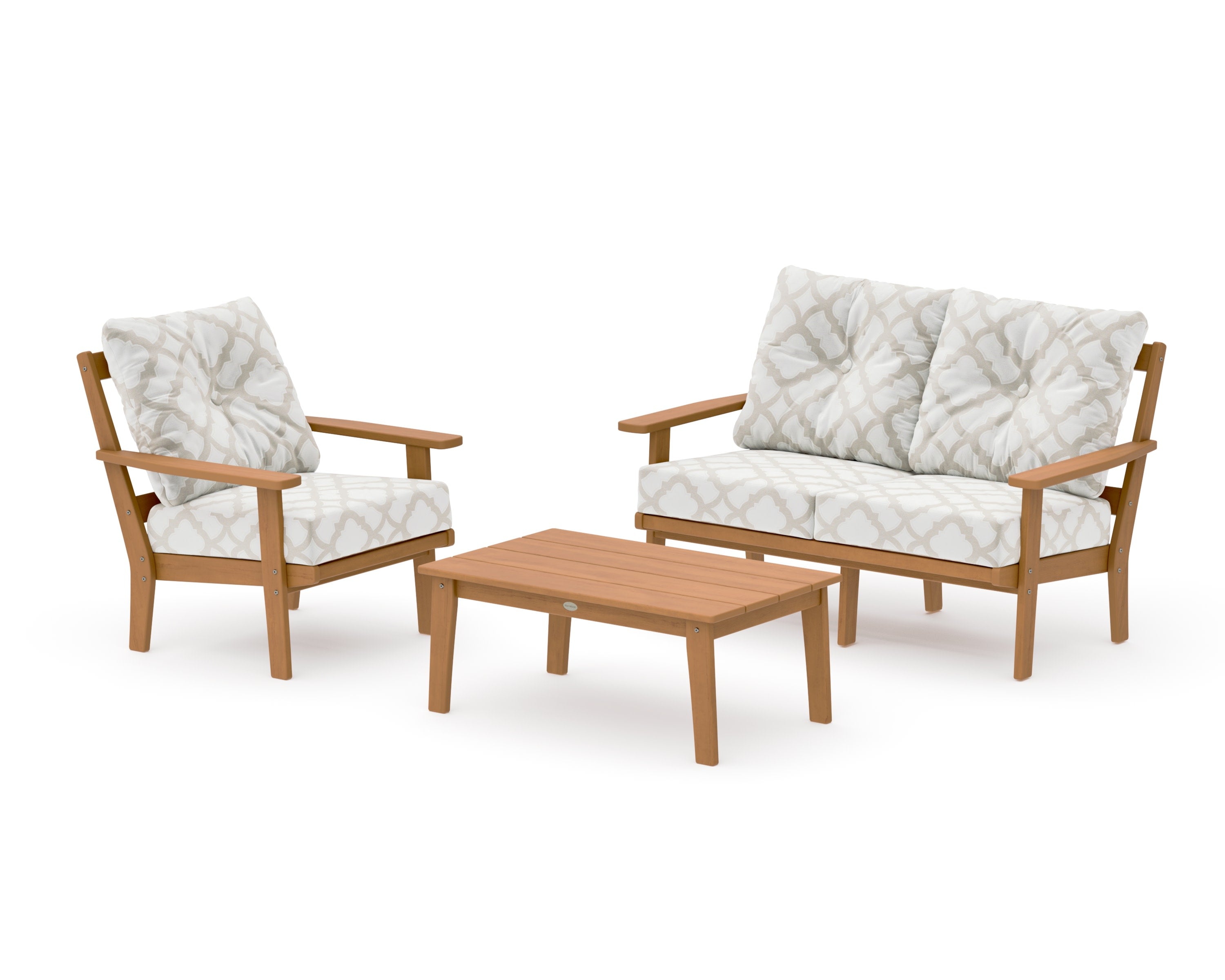 Prairie 3-Piece Deep Seating Set with Loveseat in Natural / Trellis Dune Burlap