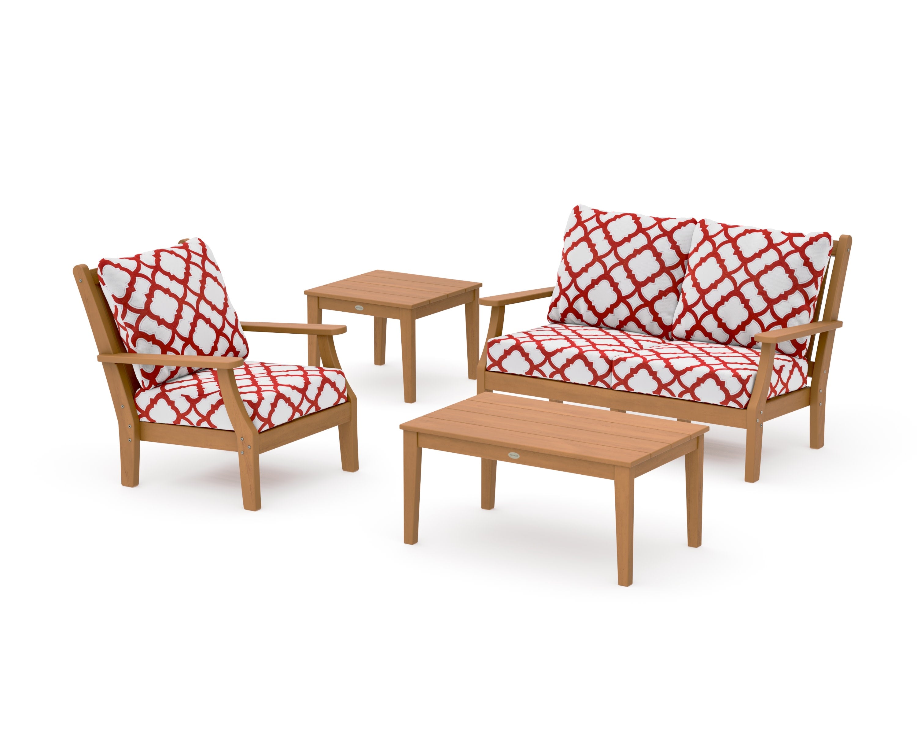 Wovendale 4-Piece Deep Seating Set in Natural / Trellis Crimson