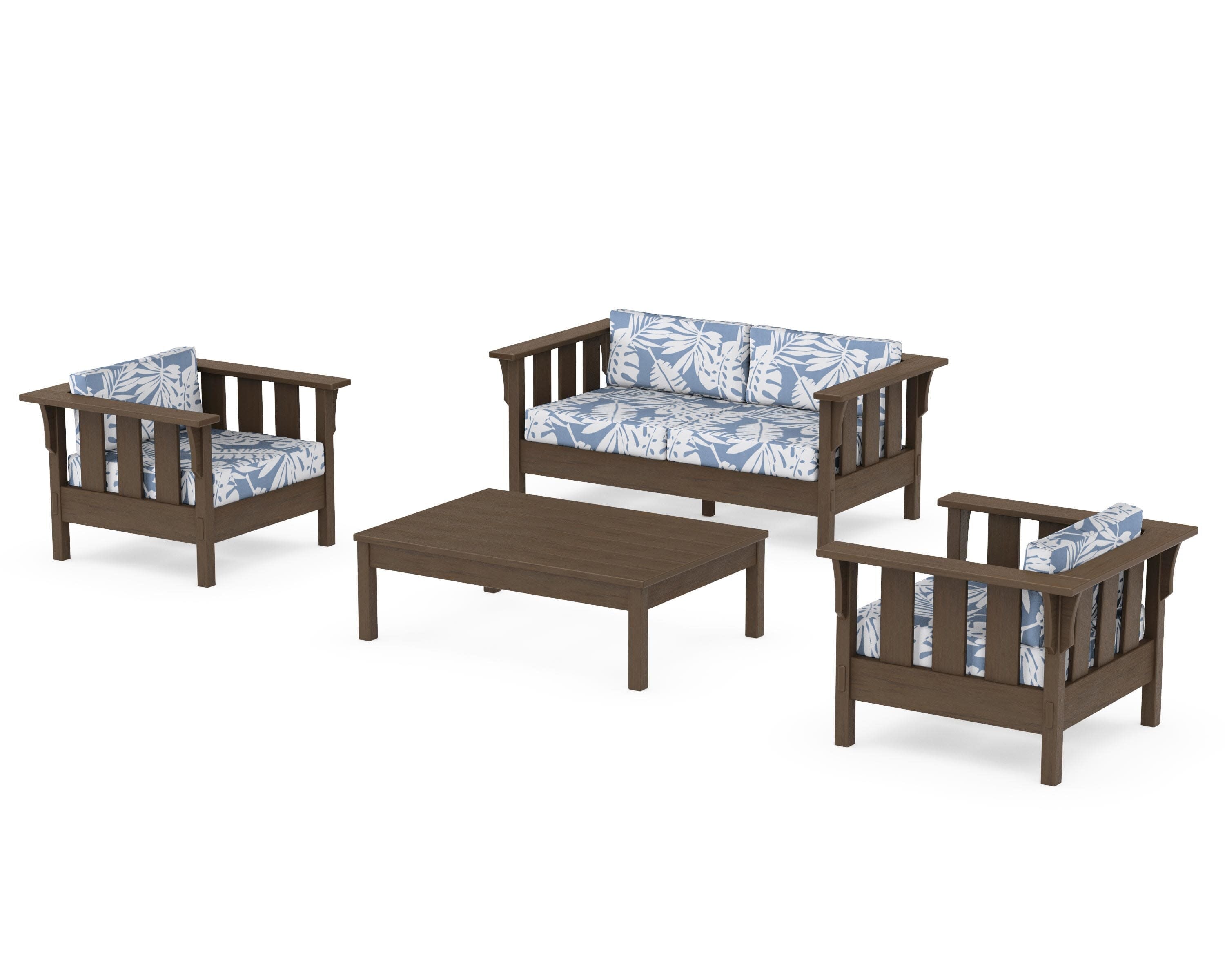Acadia 4-Piece Deep Seating Set with Loveseat in Kona / Leaf Sky Blue