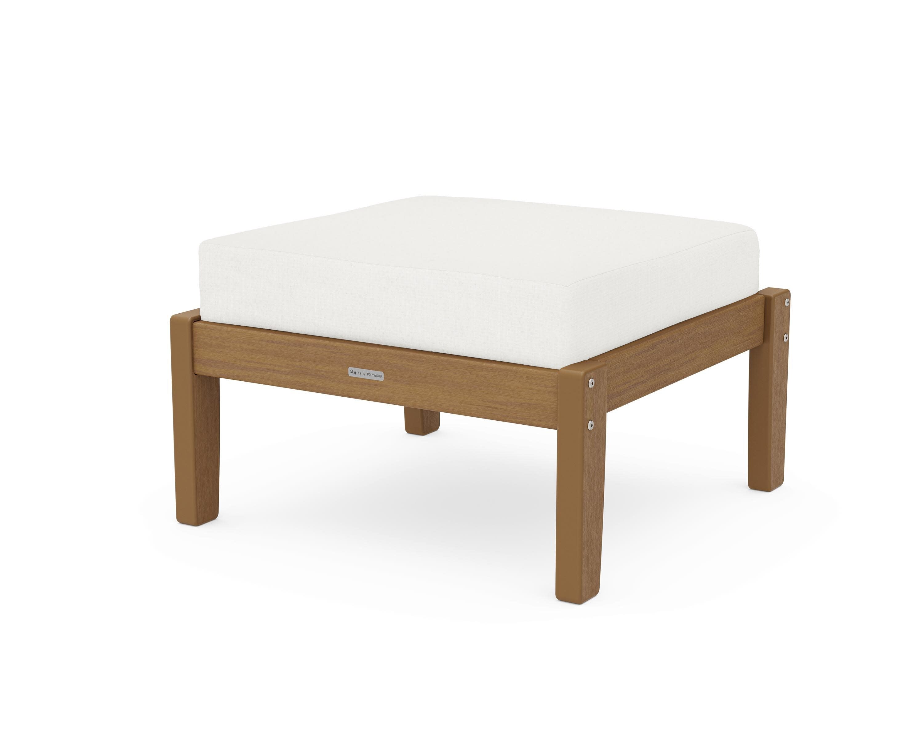 Chinoiserie Deep Seating Ottoman in Natural / Natural Linen