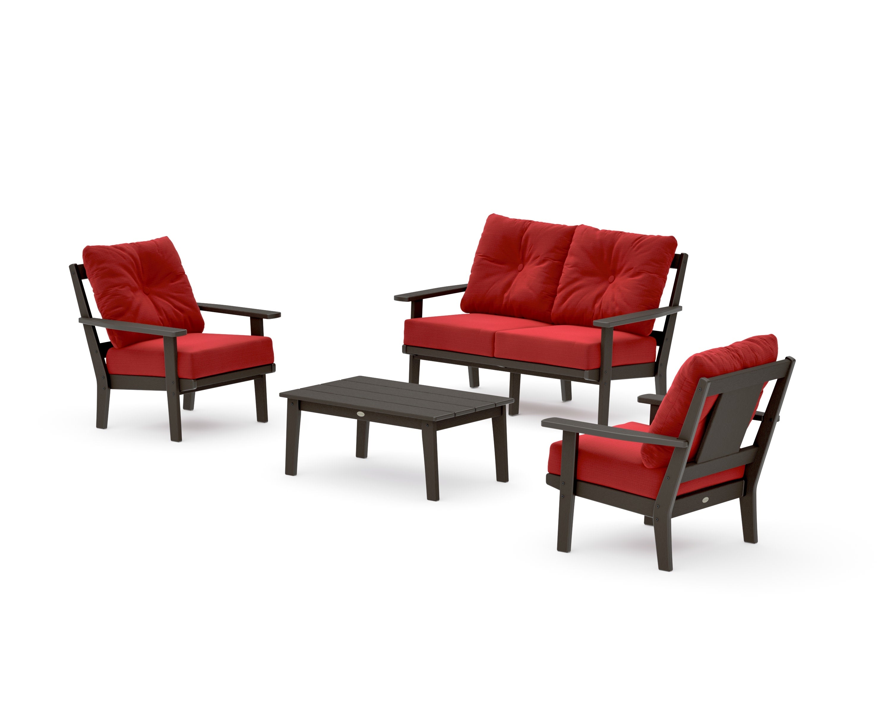 Prairie 4-Piece Deep Seating Set with Loveseat in Vintage Coffee / Crimson Linen