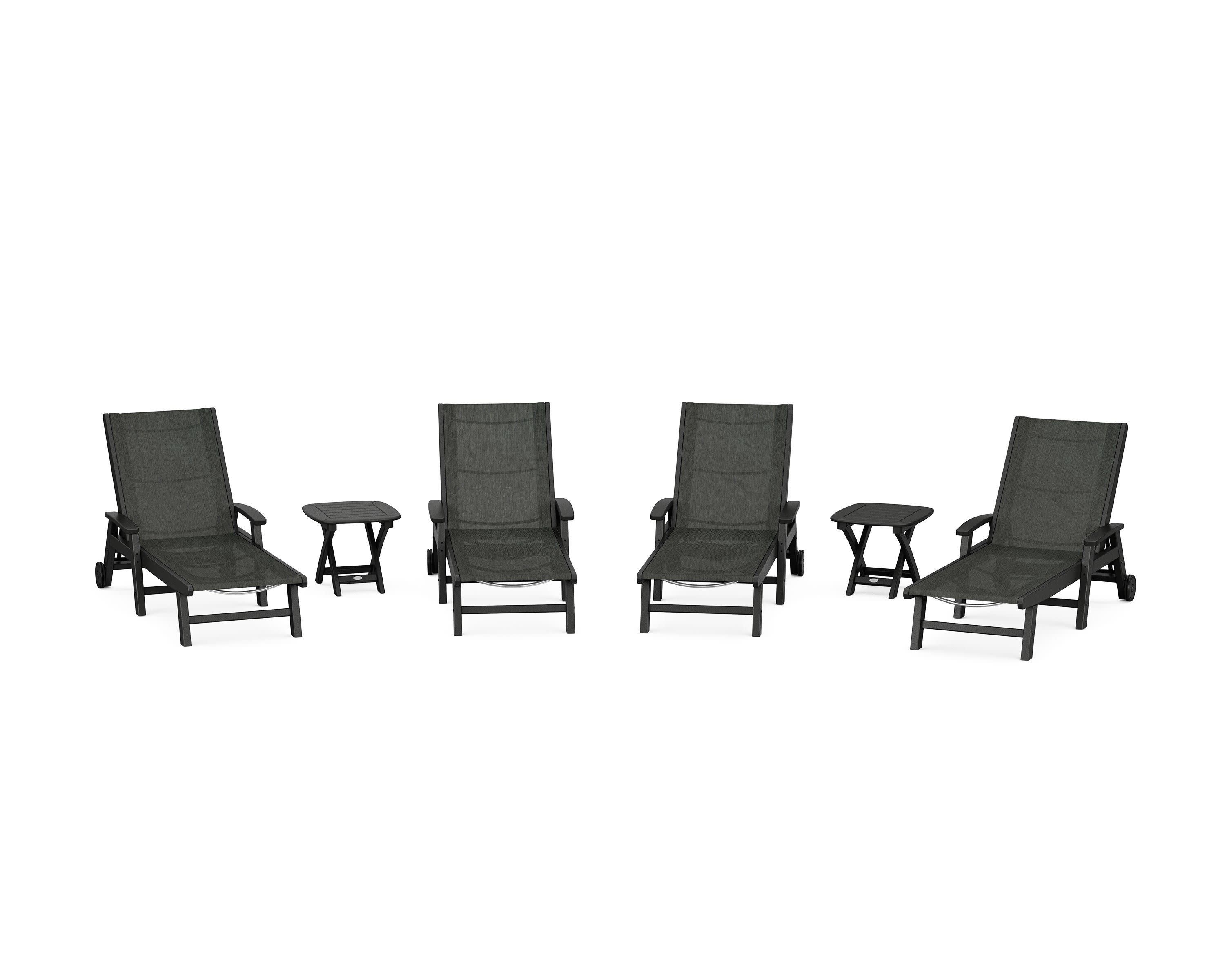 Coastal Chaise 6-Piece Set with Wheels in Black / Ember Sling