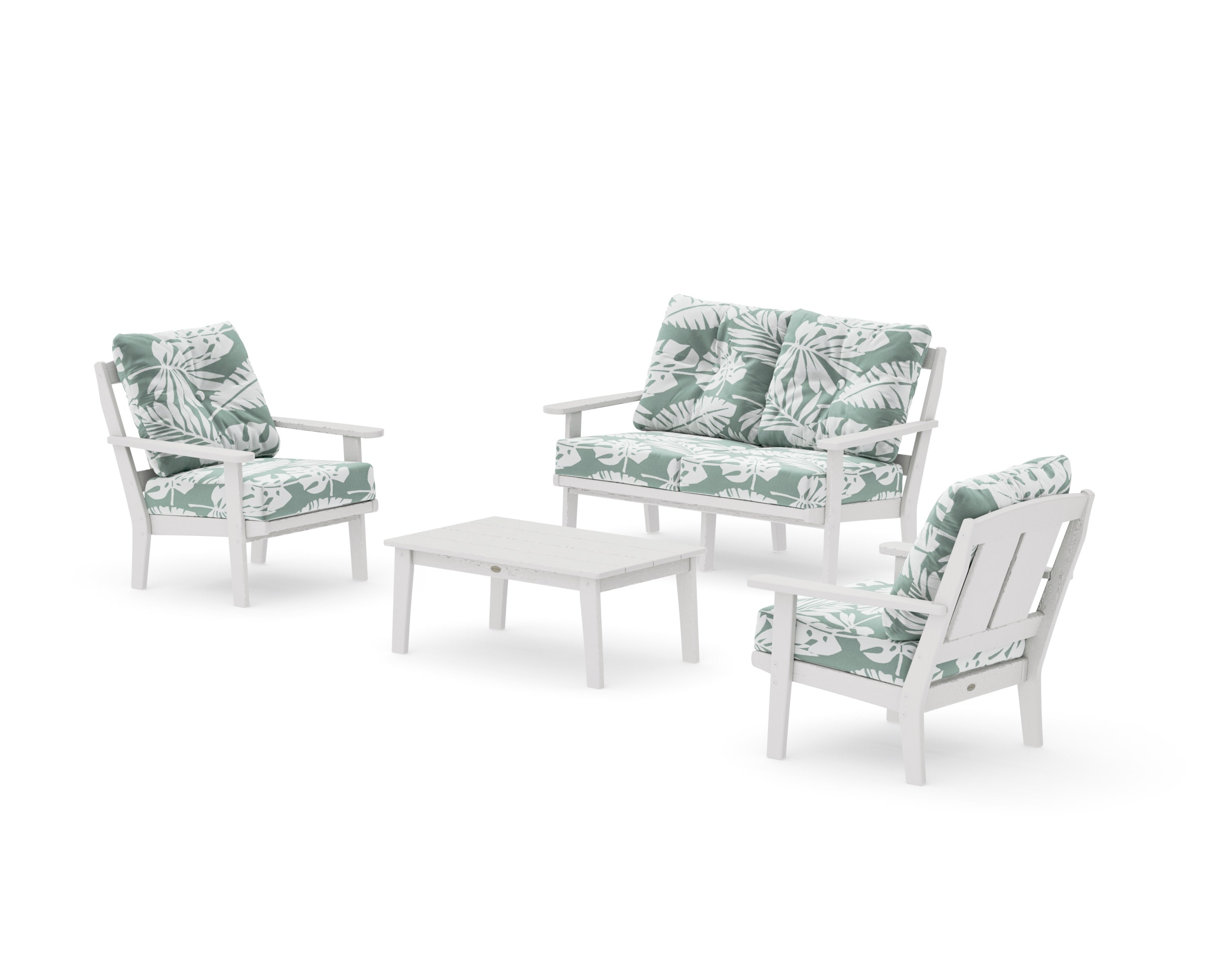 Mission 4-Piece Deep Seating Set with Loveseat in Vintage White / Leaf Glacier Spa