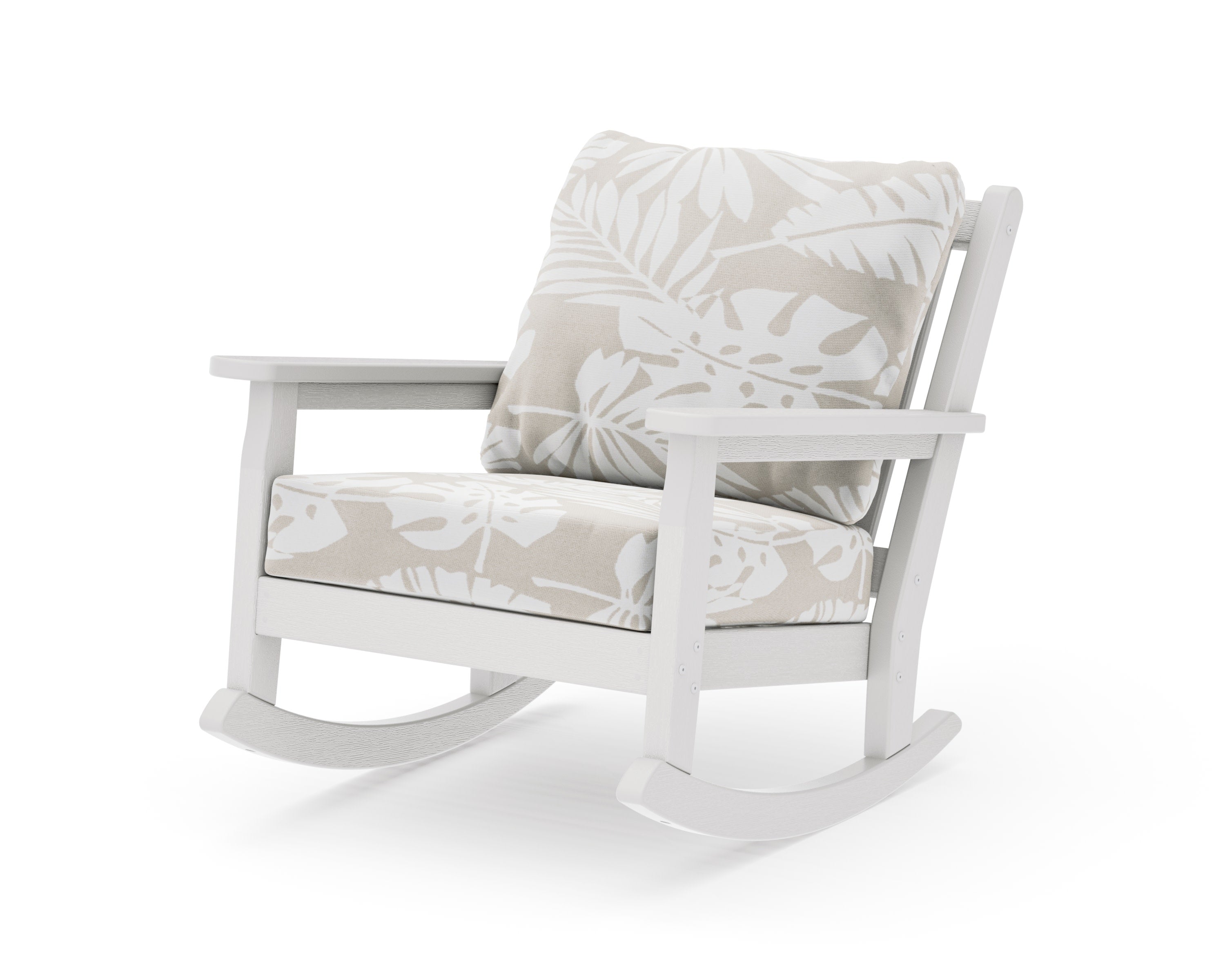 Chippendale Deep Seating Rocking Chair in Vintage White / Leaf Dune Burlap