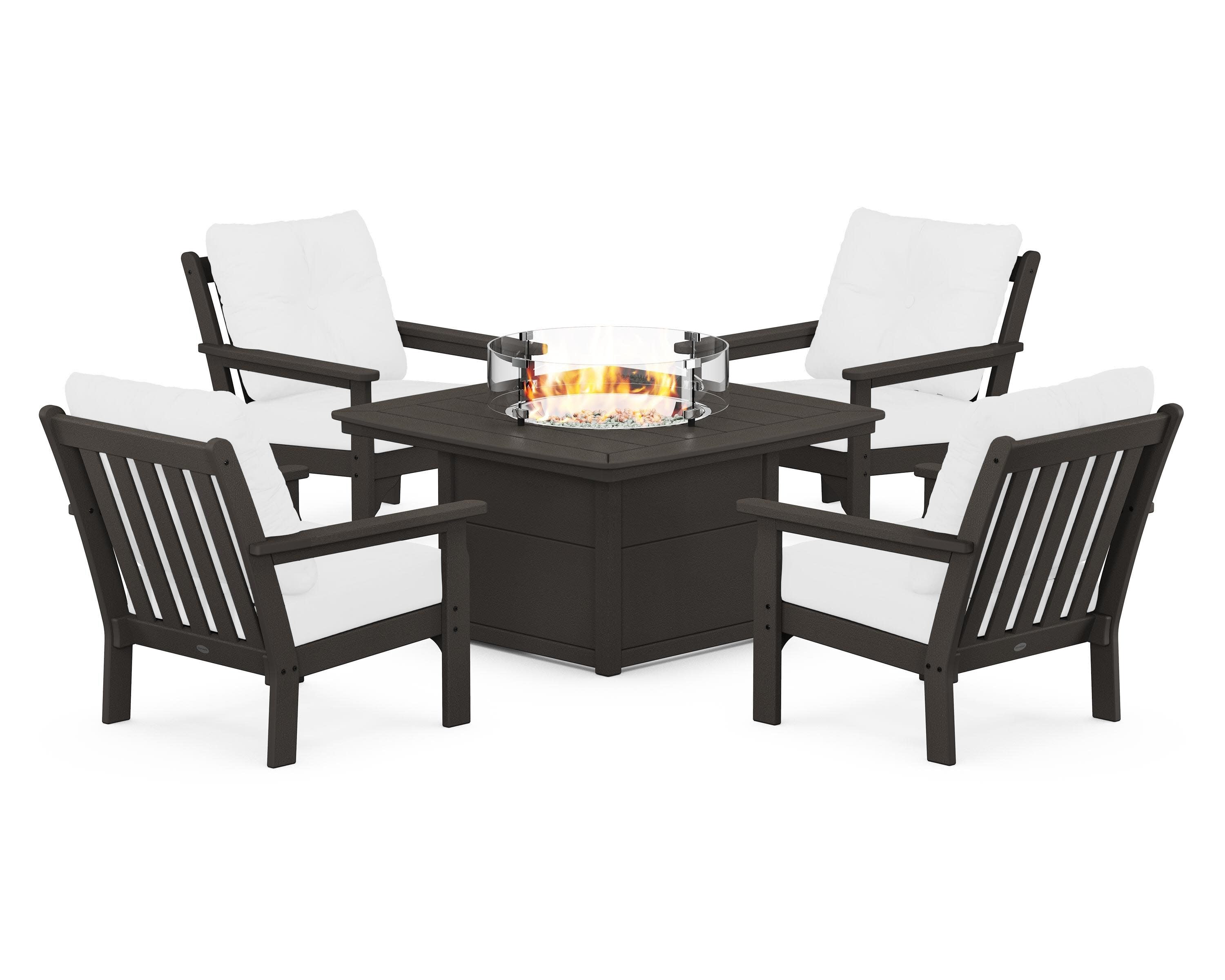 Vineyard 5-Piece Conversation Set with Fire Pit Table in Vintage Coffee / Natural