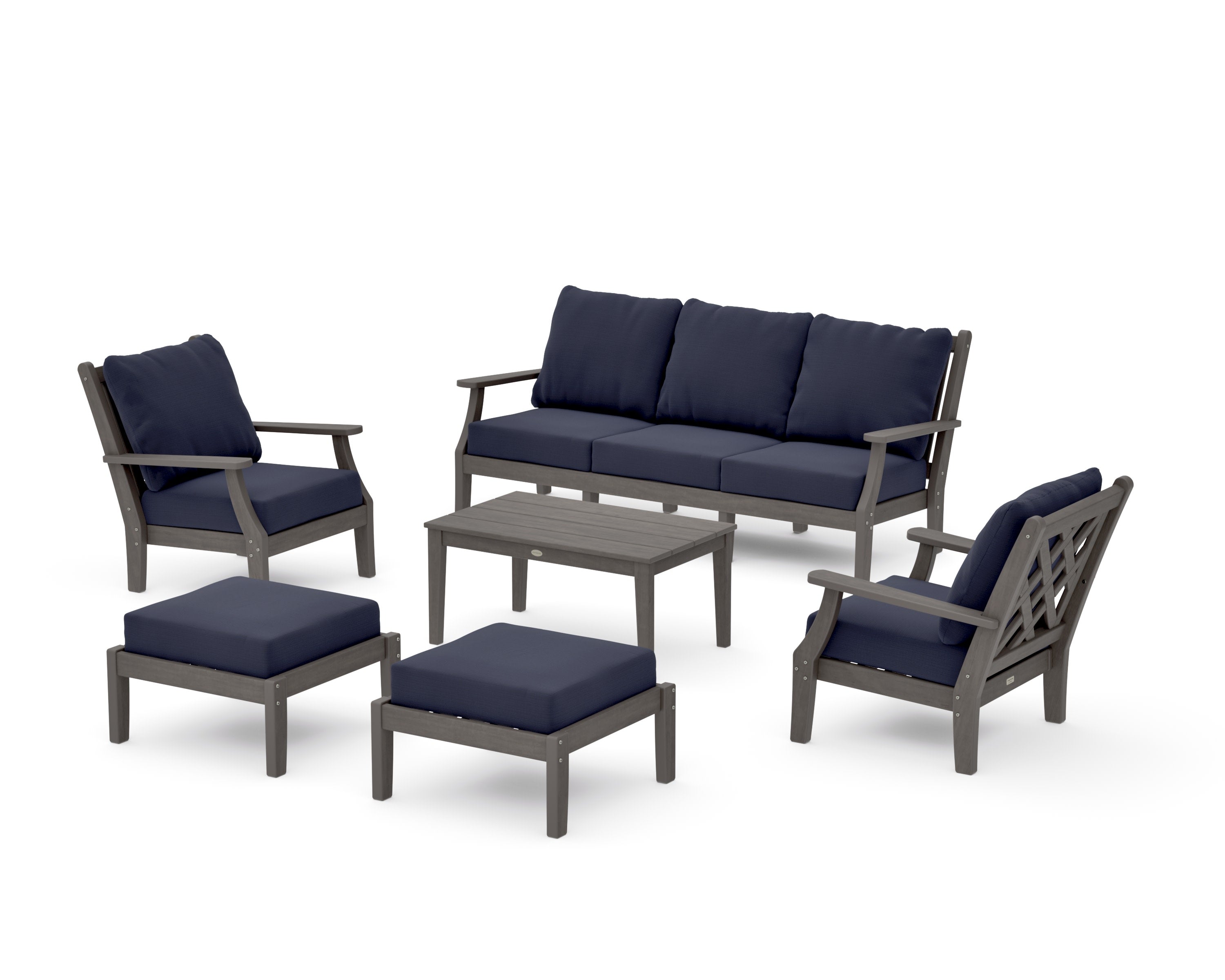 Wovendale 6-Piece Lounge Sofa Set in Driftwood / Navy Linen