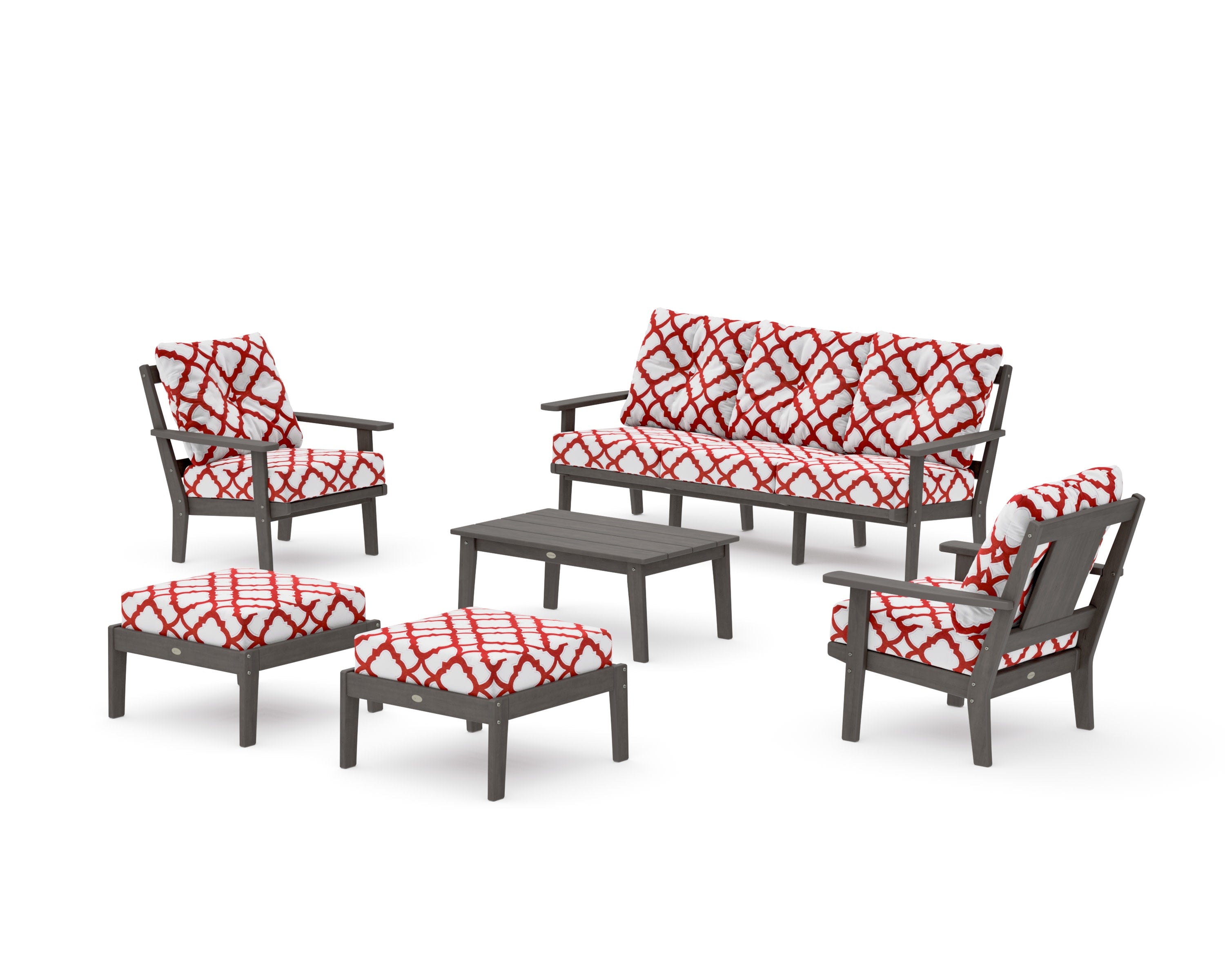 Prairie 6-Piece Lounge Sofa Set in Driftwood / Trellis Crimson