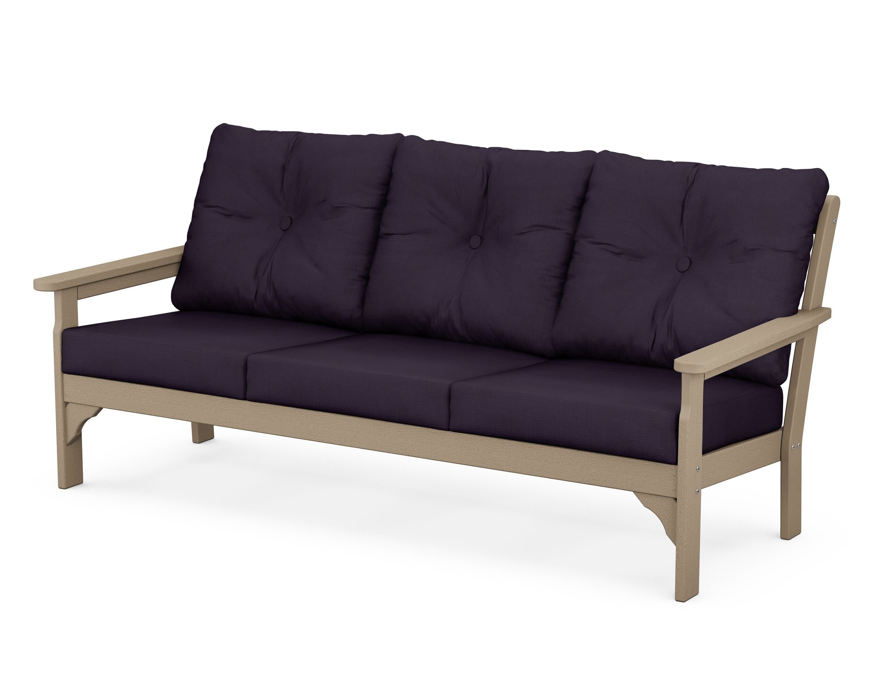 Vineyard Deep Seating Sofa in Vintage Sahara / Navy Linen