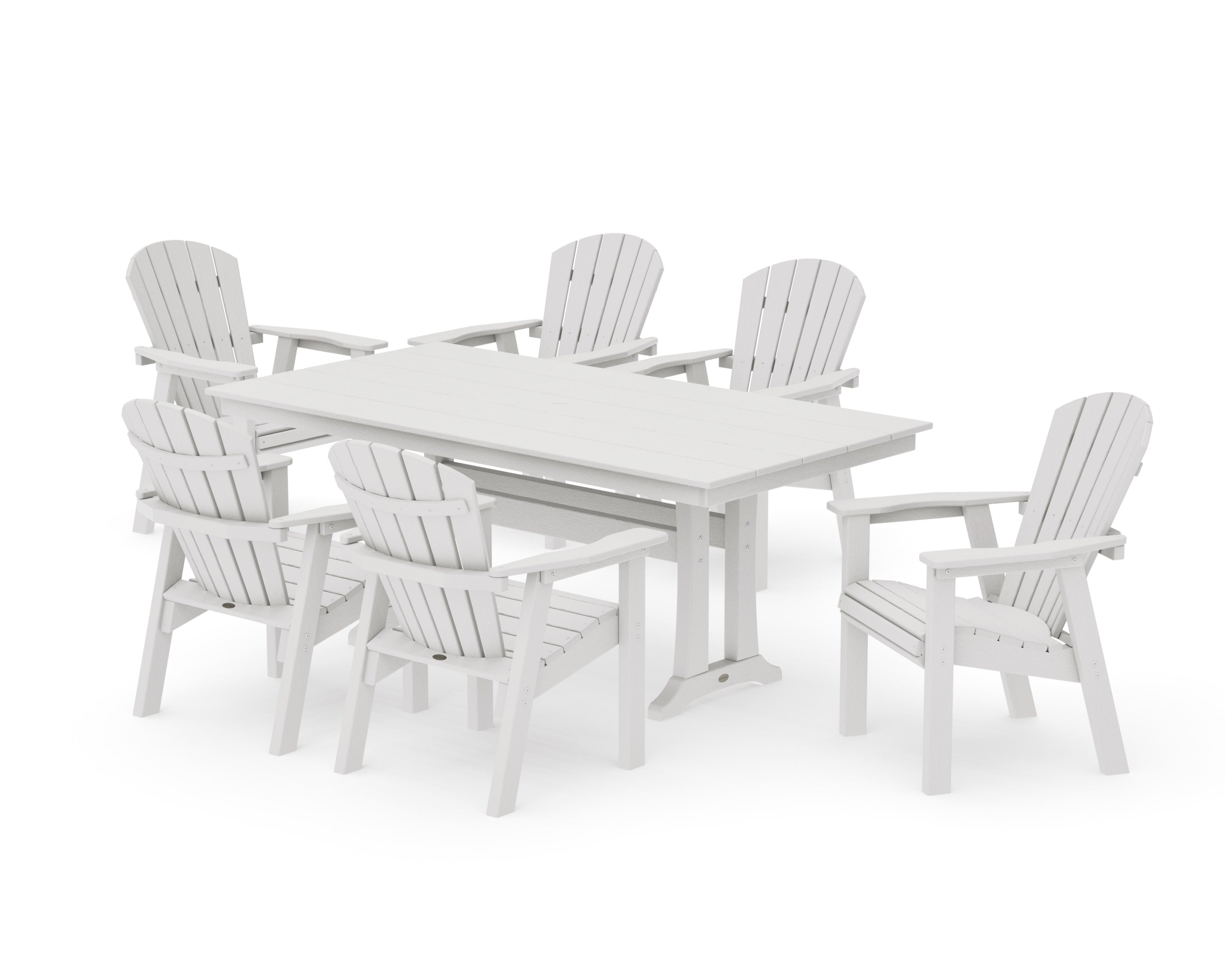 Seashell 7-Piece Farmhouse Dining Set with Trestle Legs in Vintage White