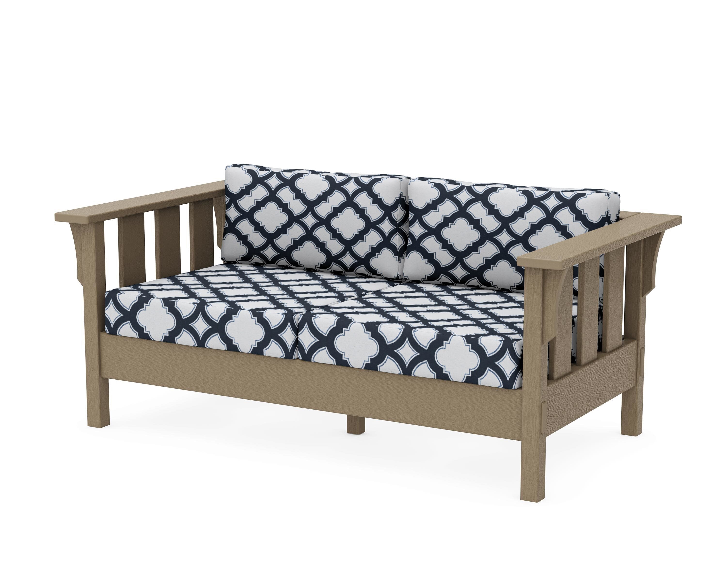 Acadia Deep Seating Loveseat in Vintage Sahara / Trellis Marine Indigo