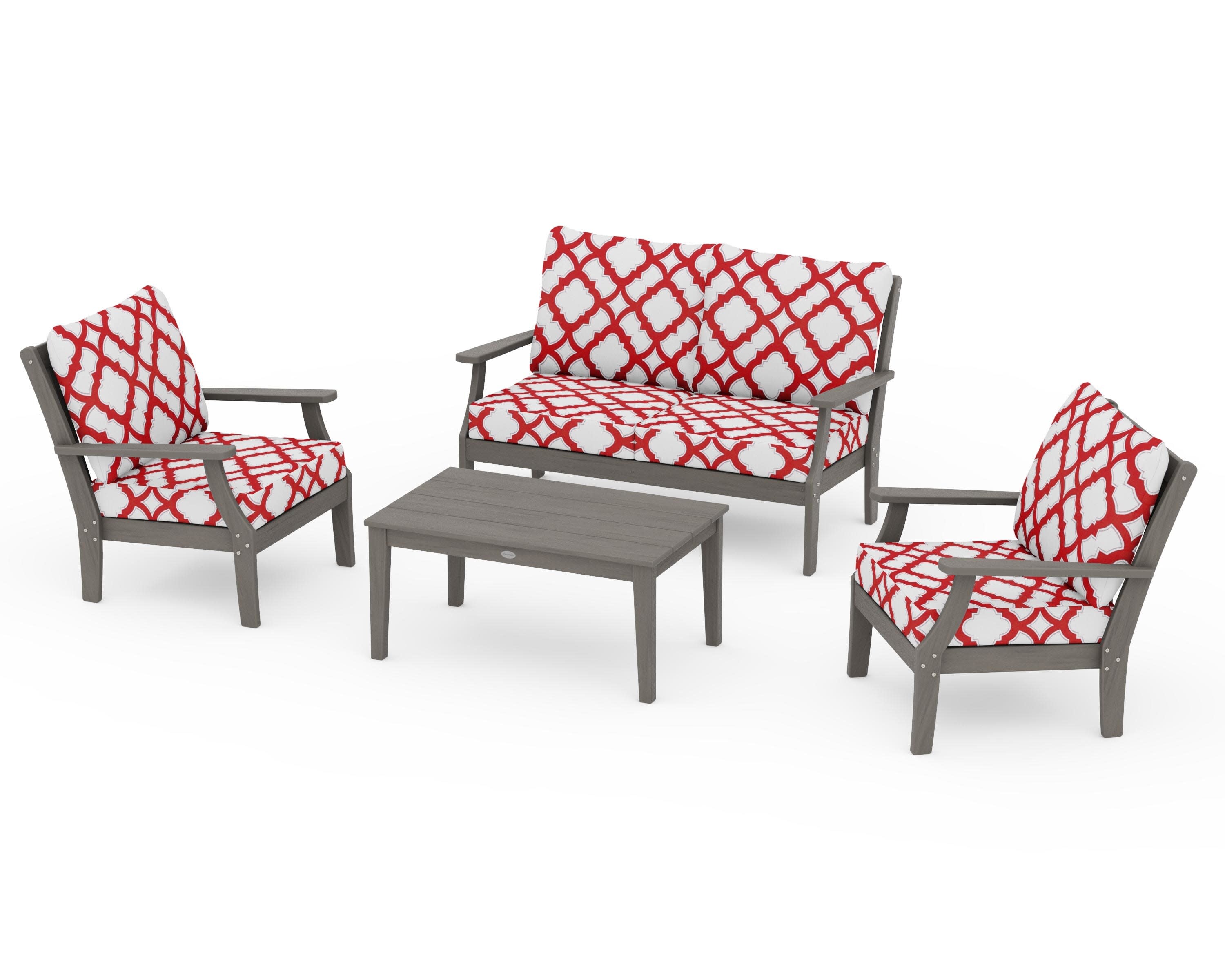 Braxton 4-Piece Deep Seating Chair Set in Driftwood / Trellis Crimson