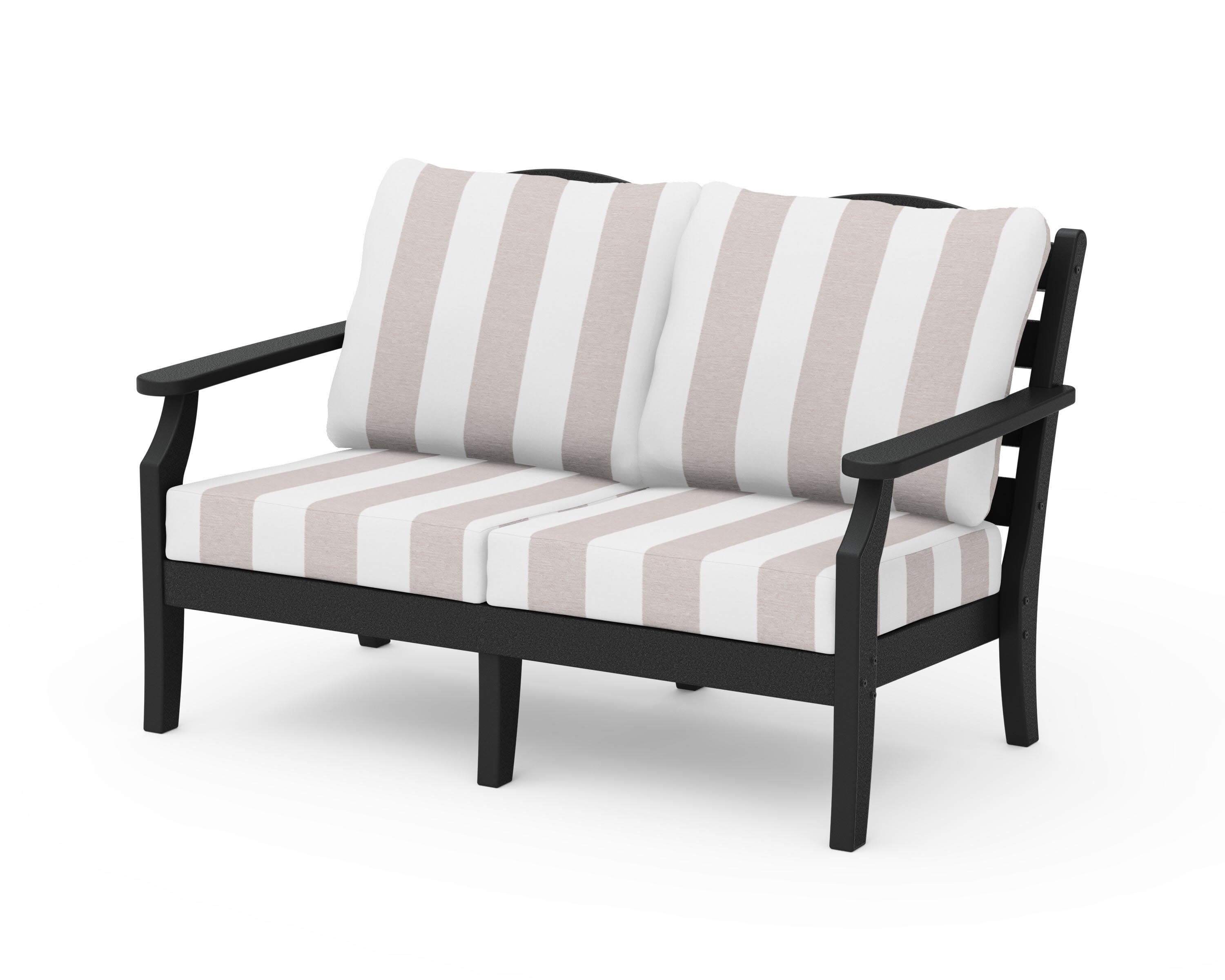 Savannah Deep Seating Loveseat in Black / Cabana Stripe Dune Burlap