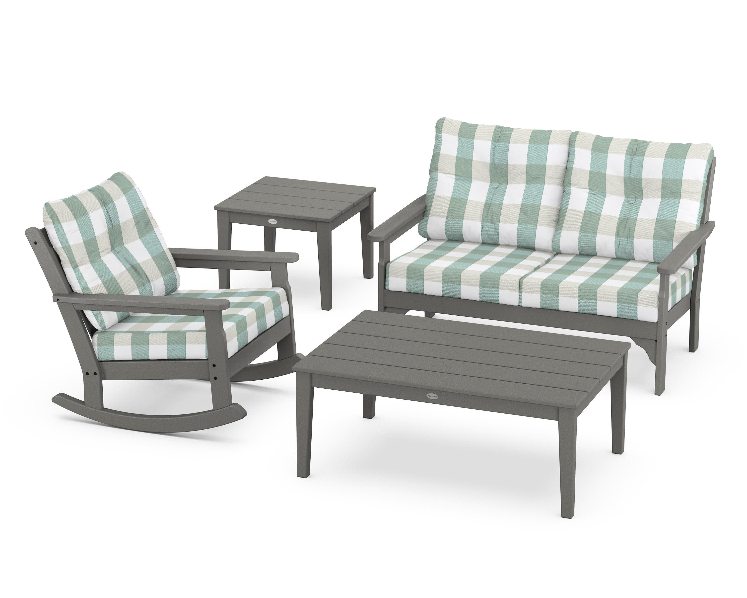Vineyard 4-Piece Deep Seating Rocker Set in Slate Grey / Buffalo Plaid Glacier Spa