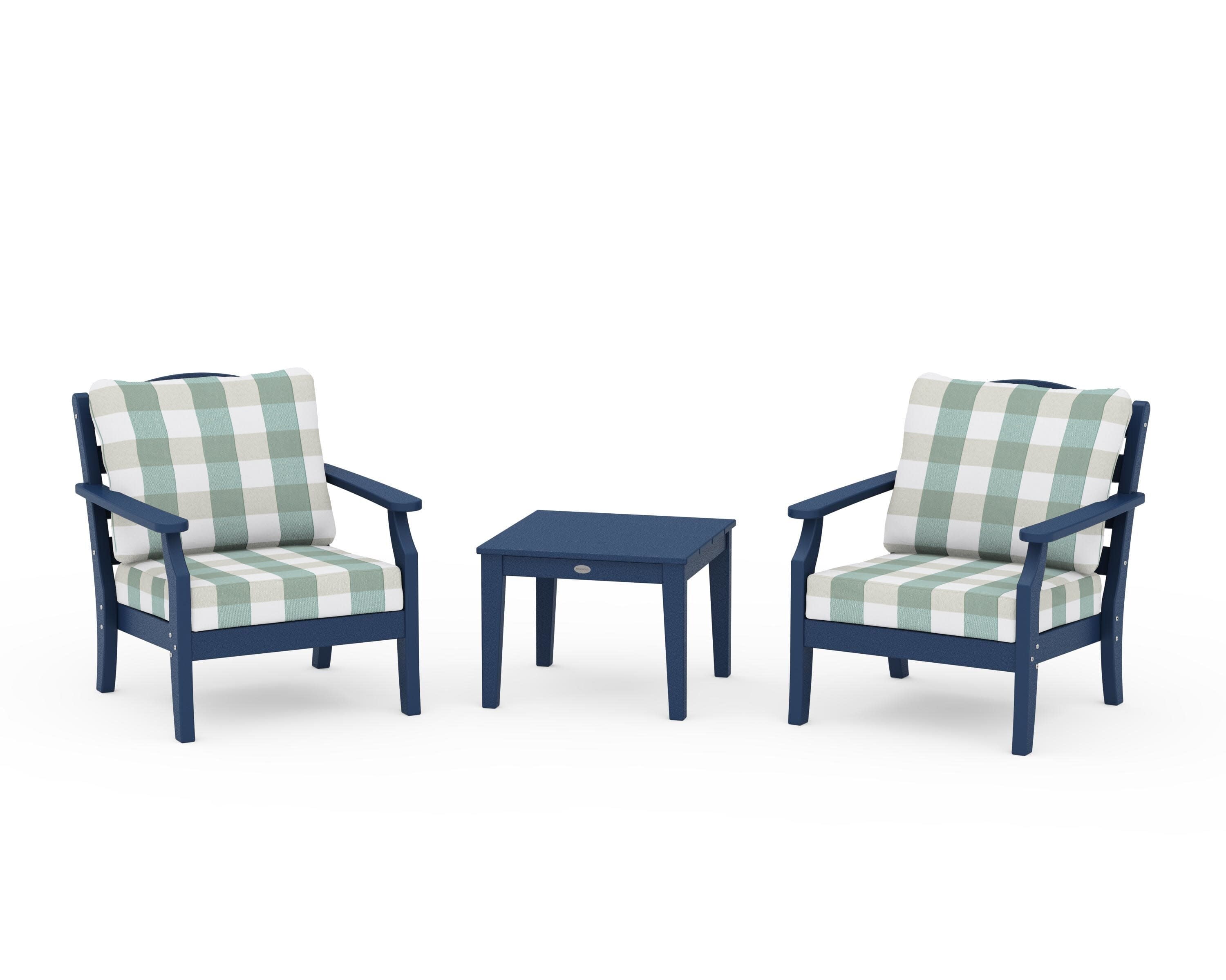 Savannah 3-Piece Deep Seating Set in Navy / Buffalo Plaid Glacier Spa