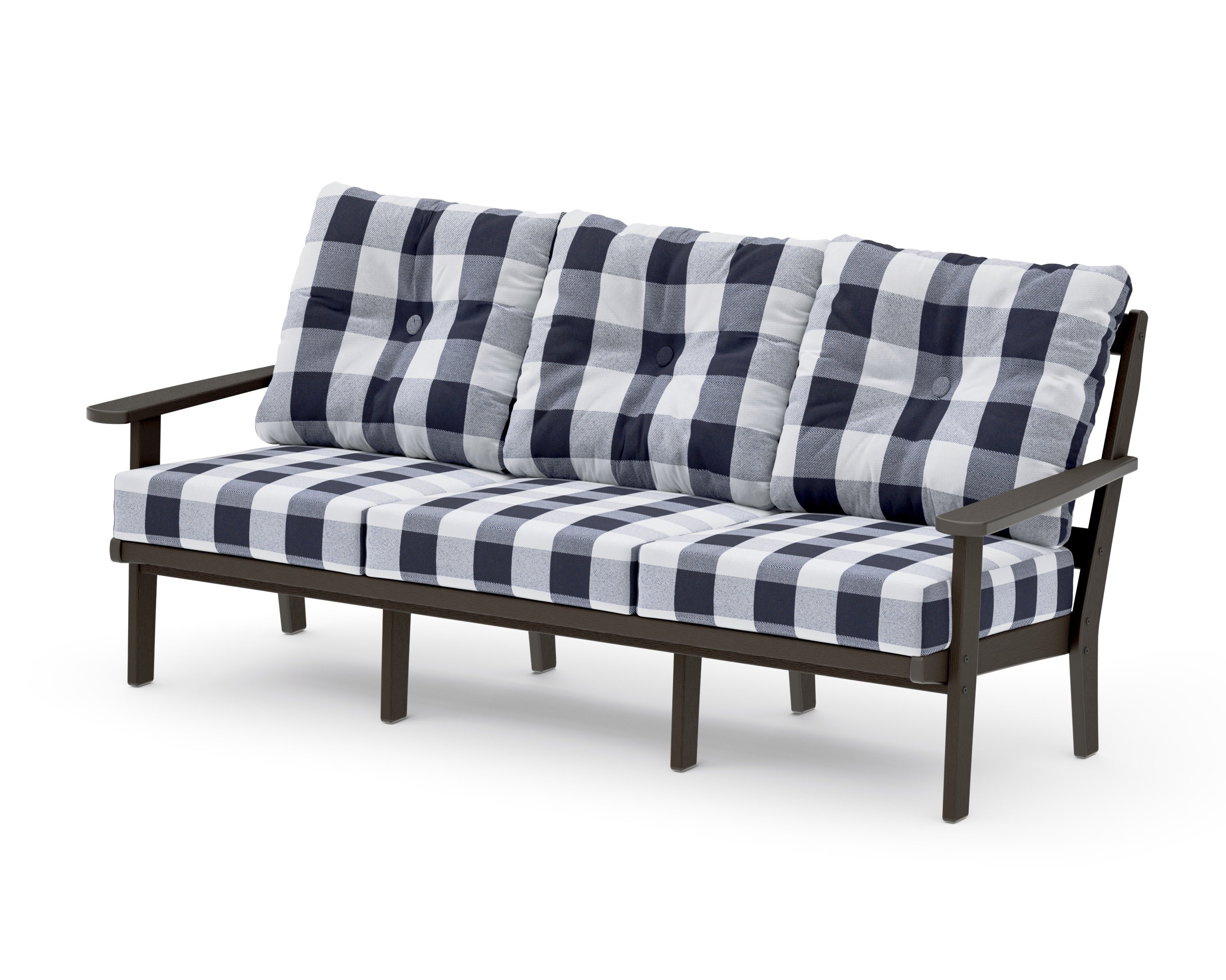 Mission Deep Seating Sofa in Vintage Coffee / Buffalo Plaid Navy