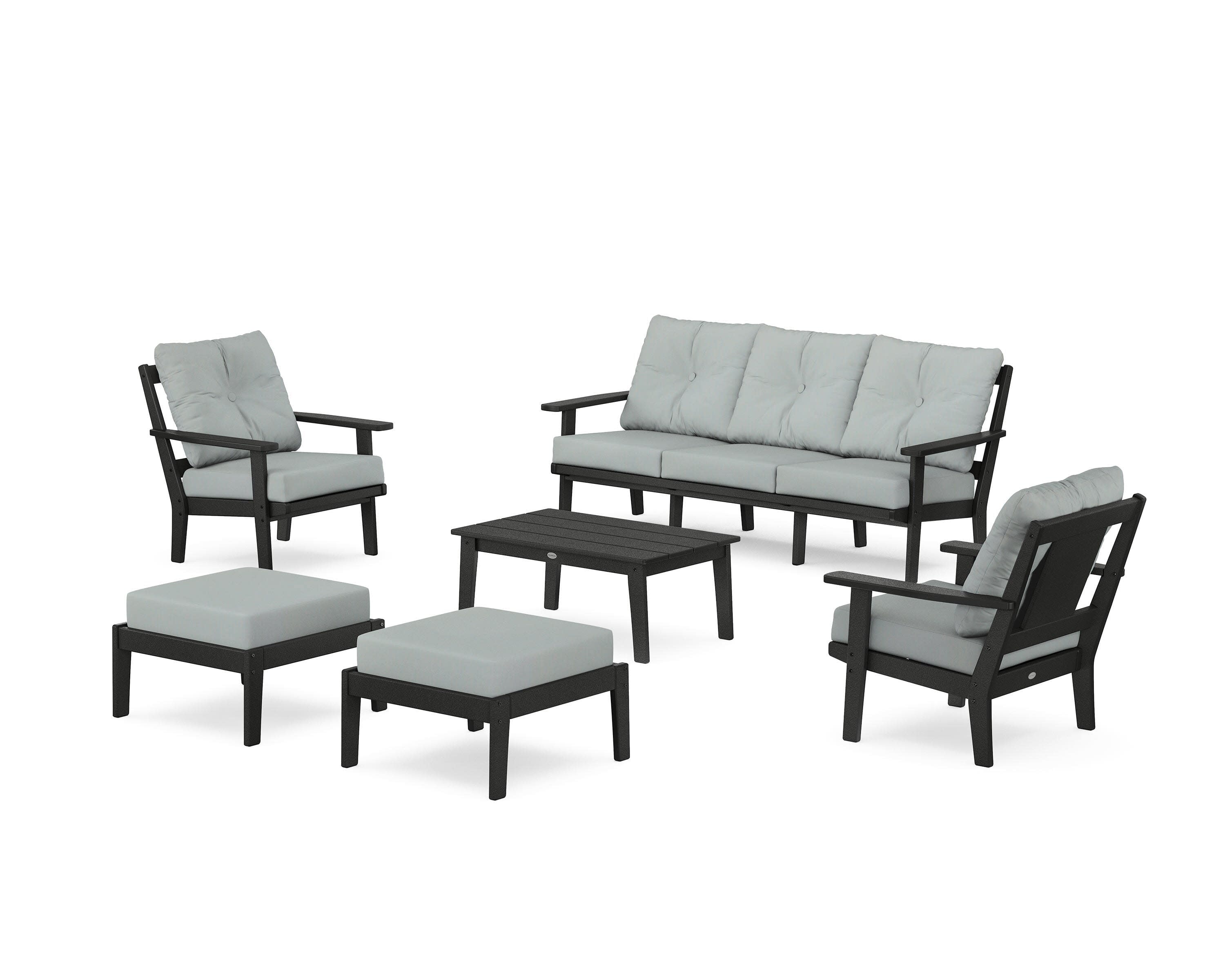 Prairie 6-Piece Lounge Sofa Set in Black / Spa