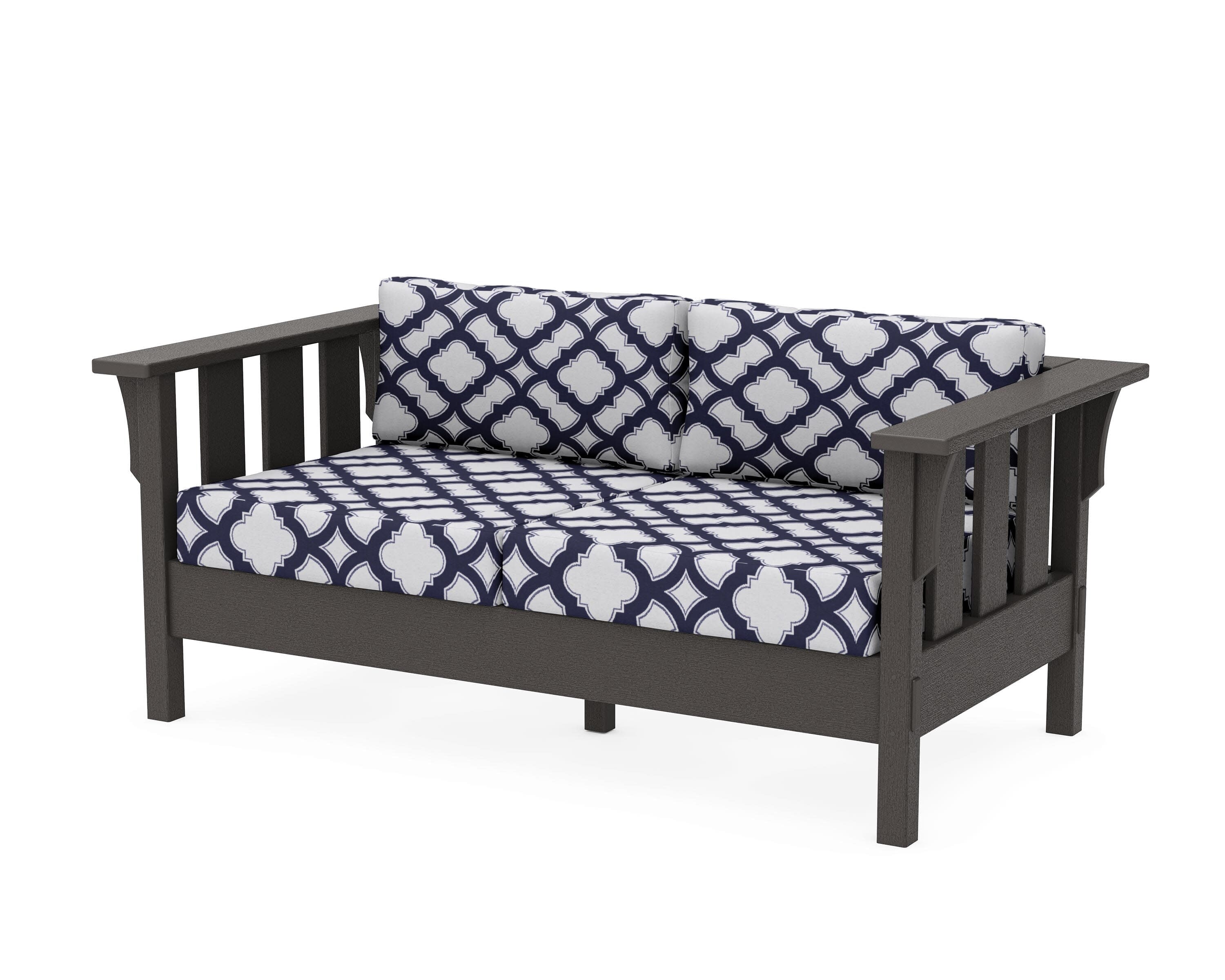 Acadia Deep Seating Loveseat in Vintage Coffee / Trellis Navy