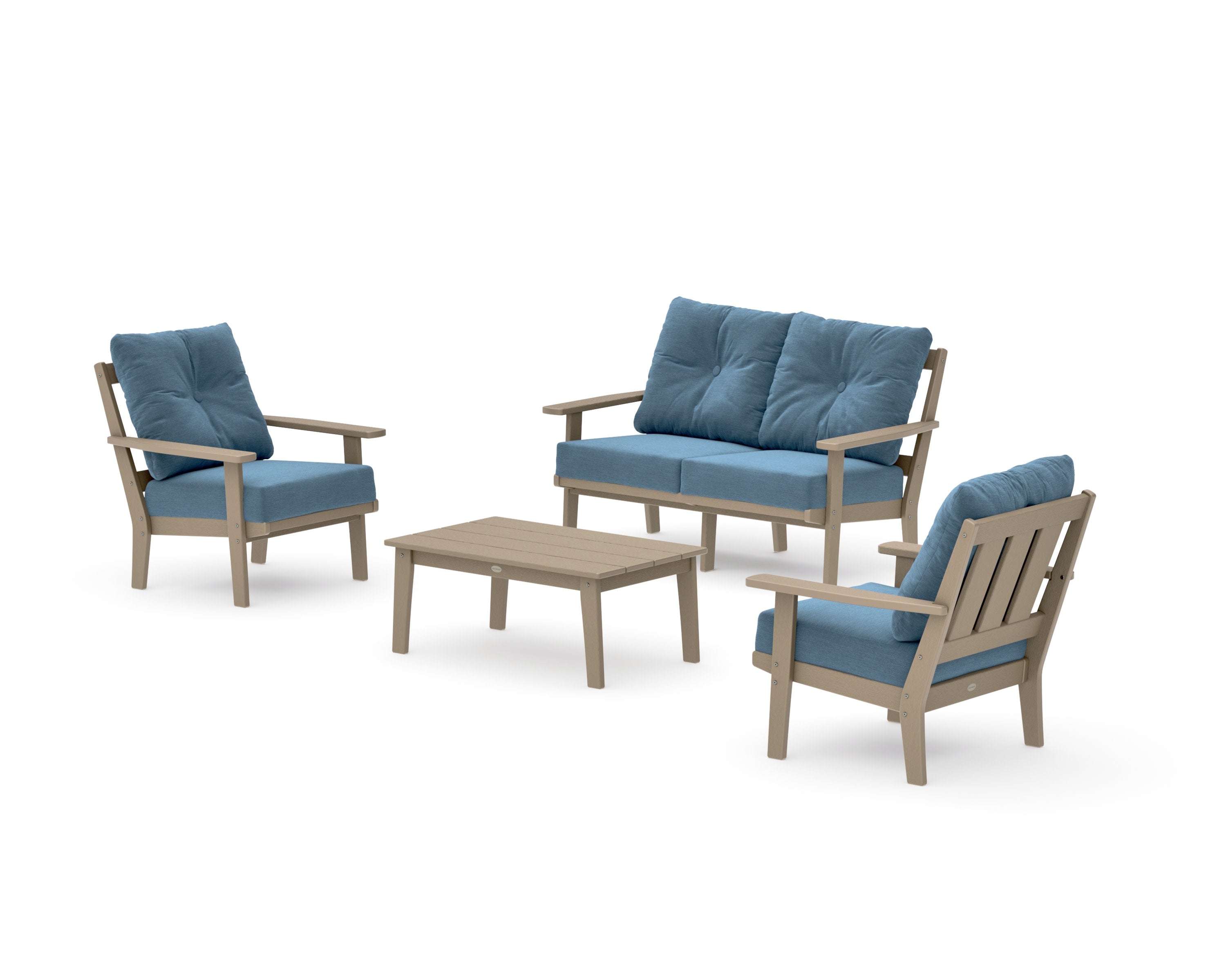 Oxford 4-Piece Deep Seating Set with Loveseat in Vintage Sahara / Sky Blue