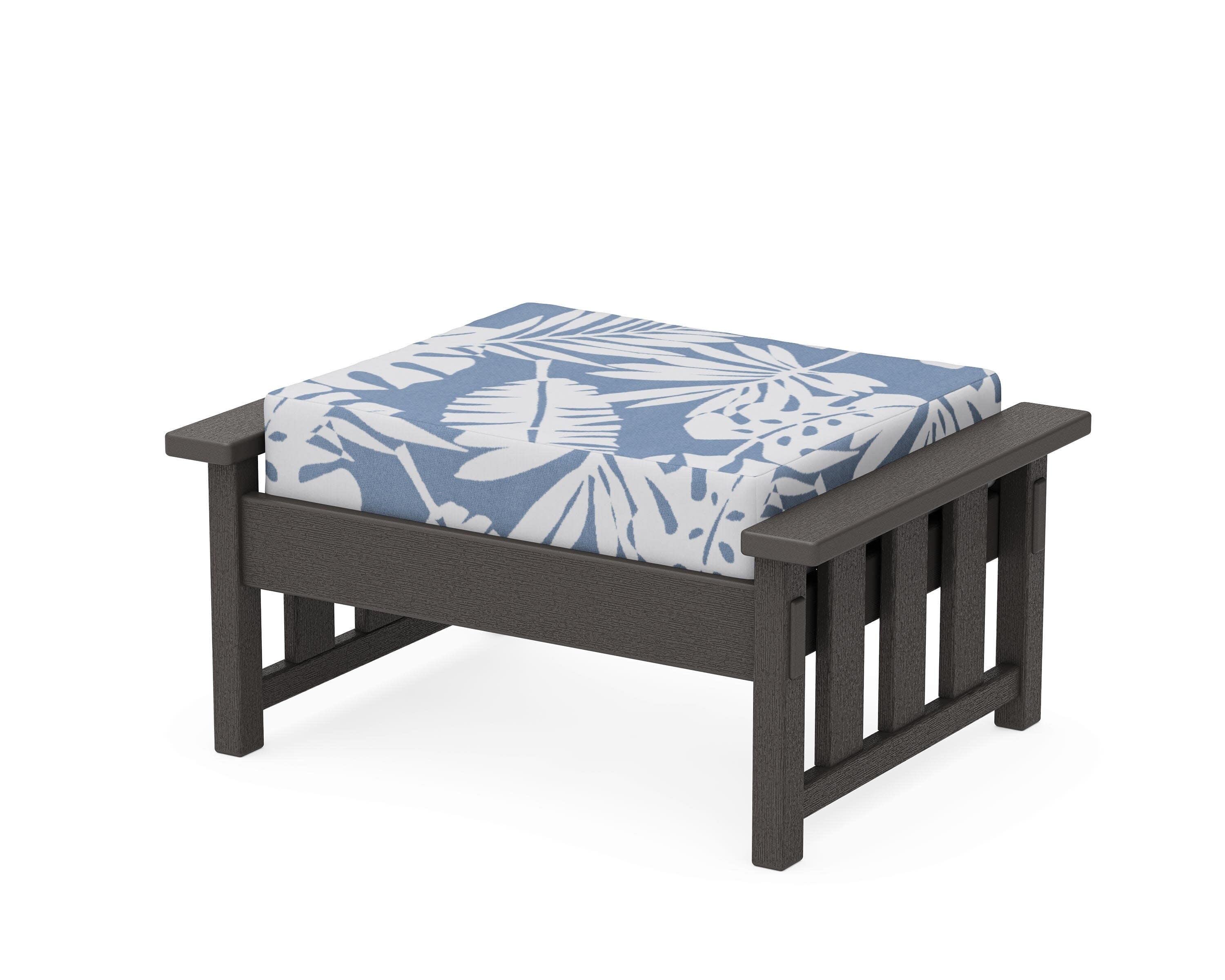 Acadia Deep Seating Ottoman in Vintage Coffee / Leaf Sky Blue
