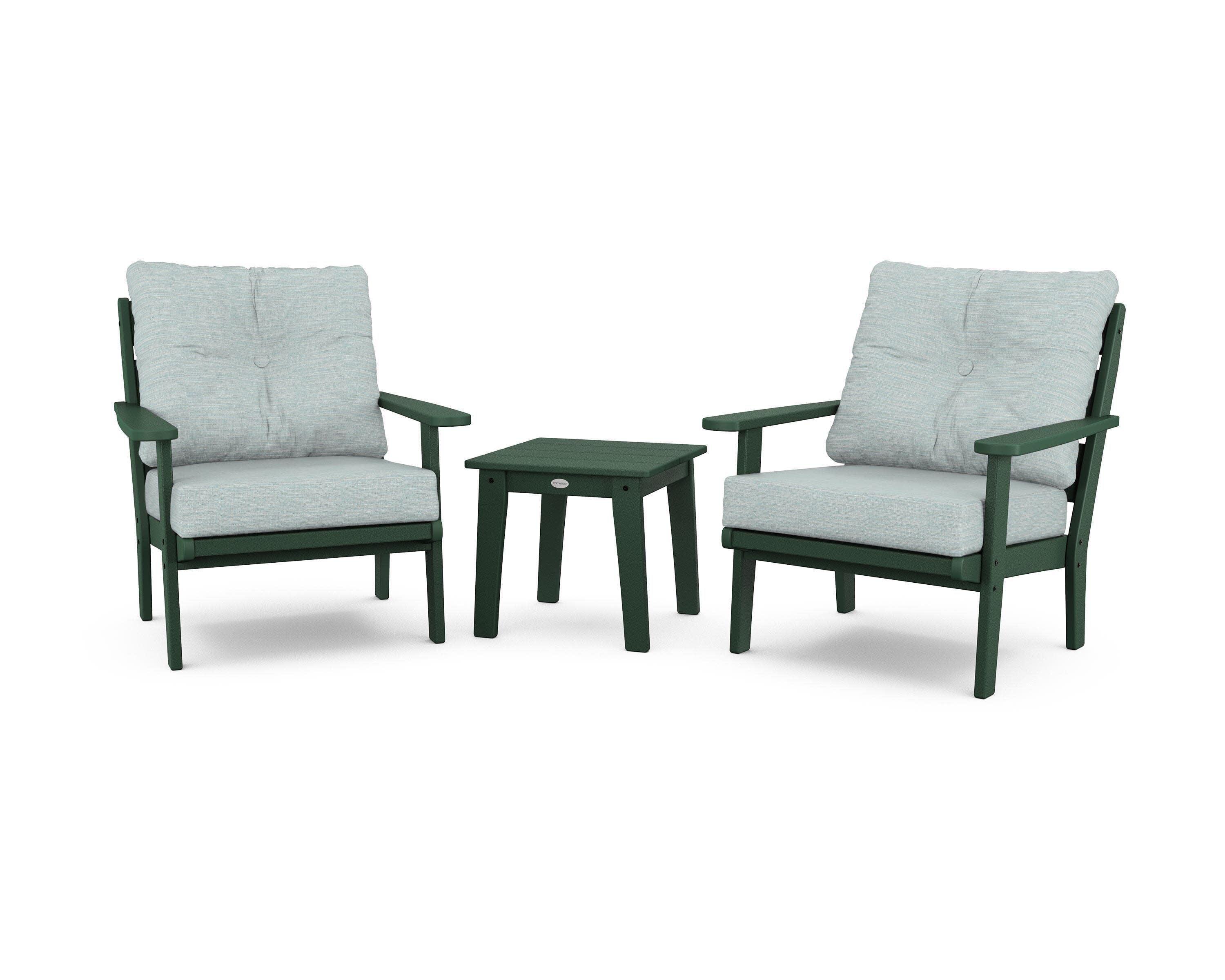 Lakeside 3-Piece Deep Seating Chair Set in Green / Soothe Mist