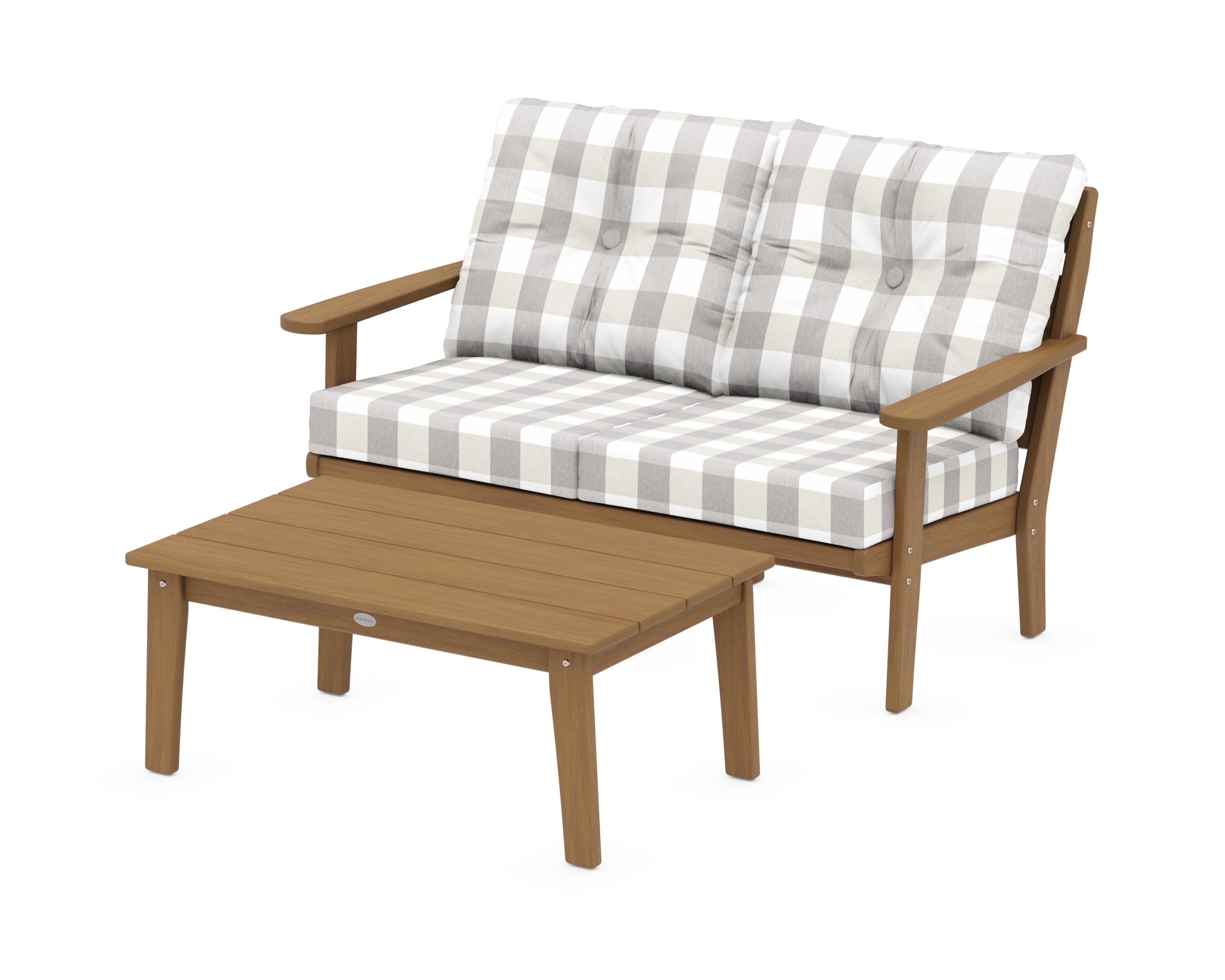 Lakeside 2-Piece Lounge Loveseat Set in Natural / Buffalo Plaid Grey Mist