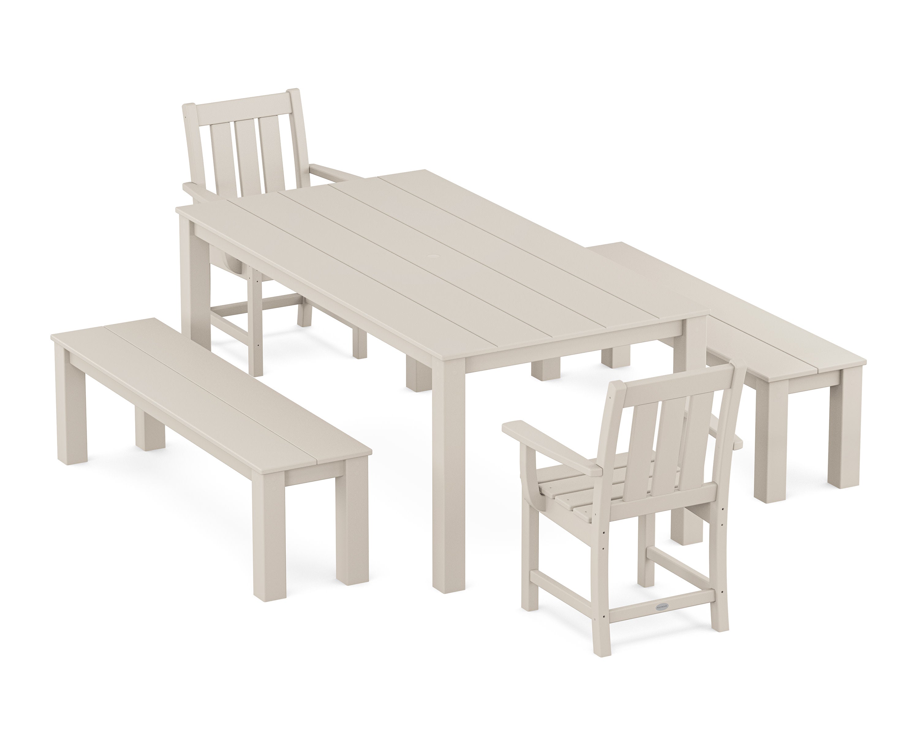 Oxford 5-Piece Parsons Dining Set with Benches in Sand