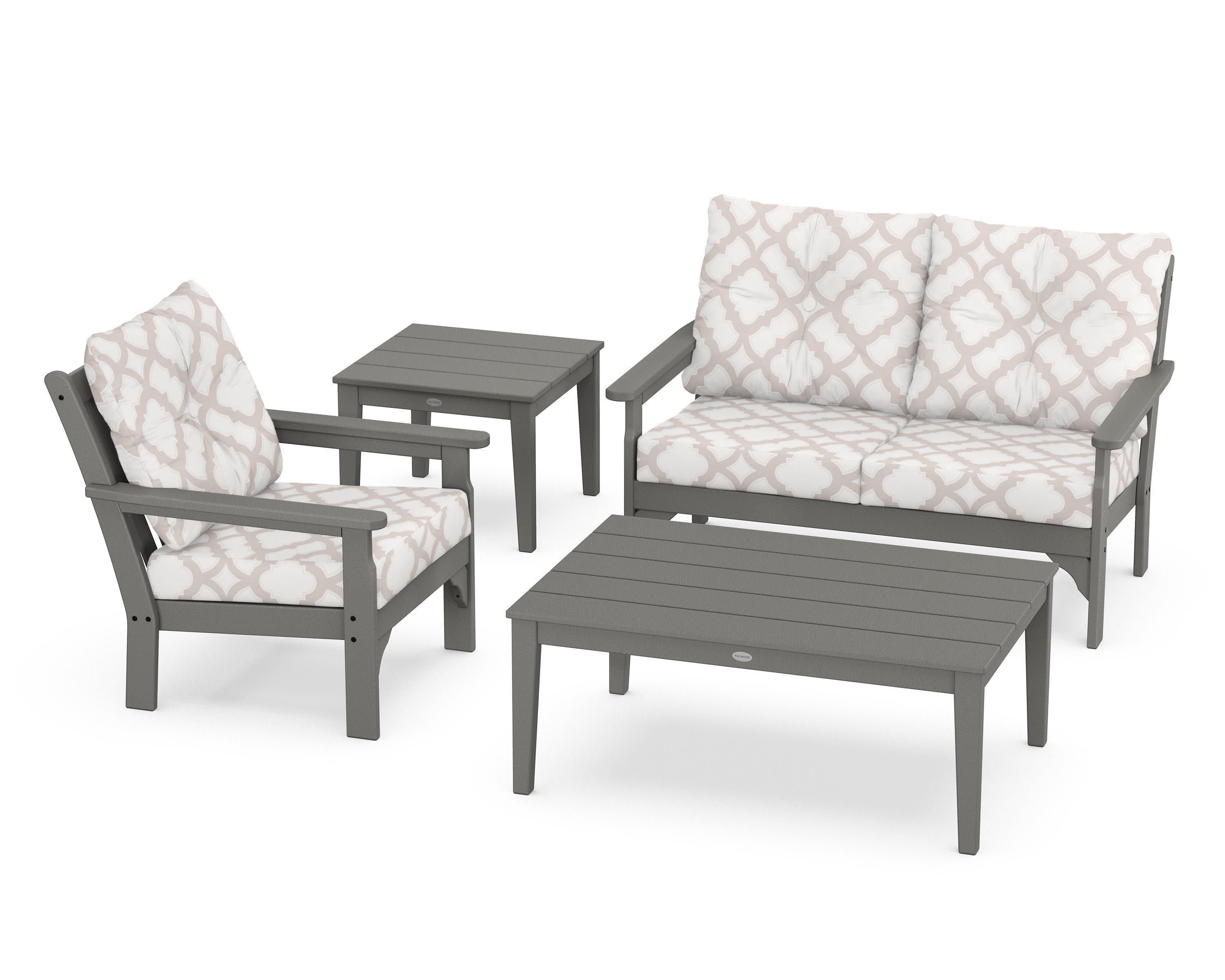 Vineyard 4-Piece Deep Seating Set in Slate Grey / Trellis Dune Burlap