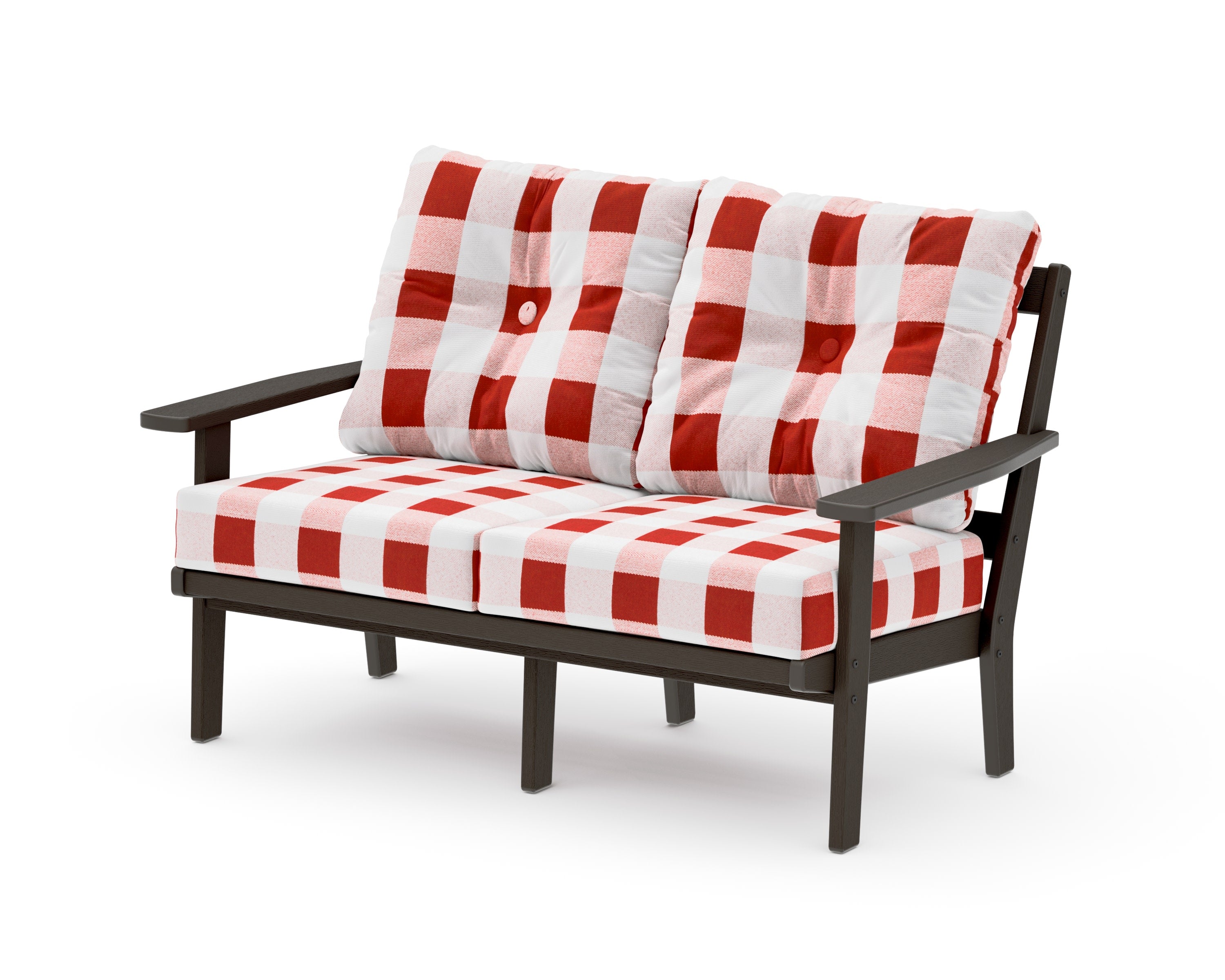 Prairie Deep SeatingLoveseat in Vintage Coffee / Buffalo Plaid Crimson