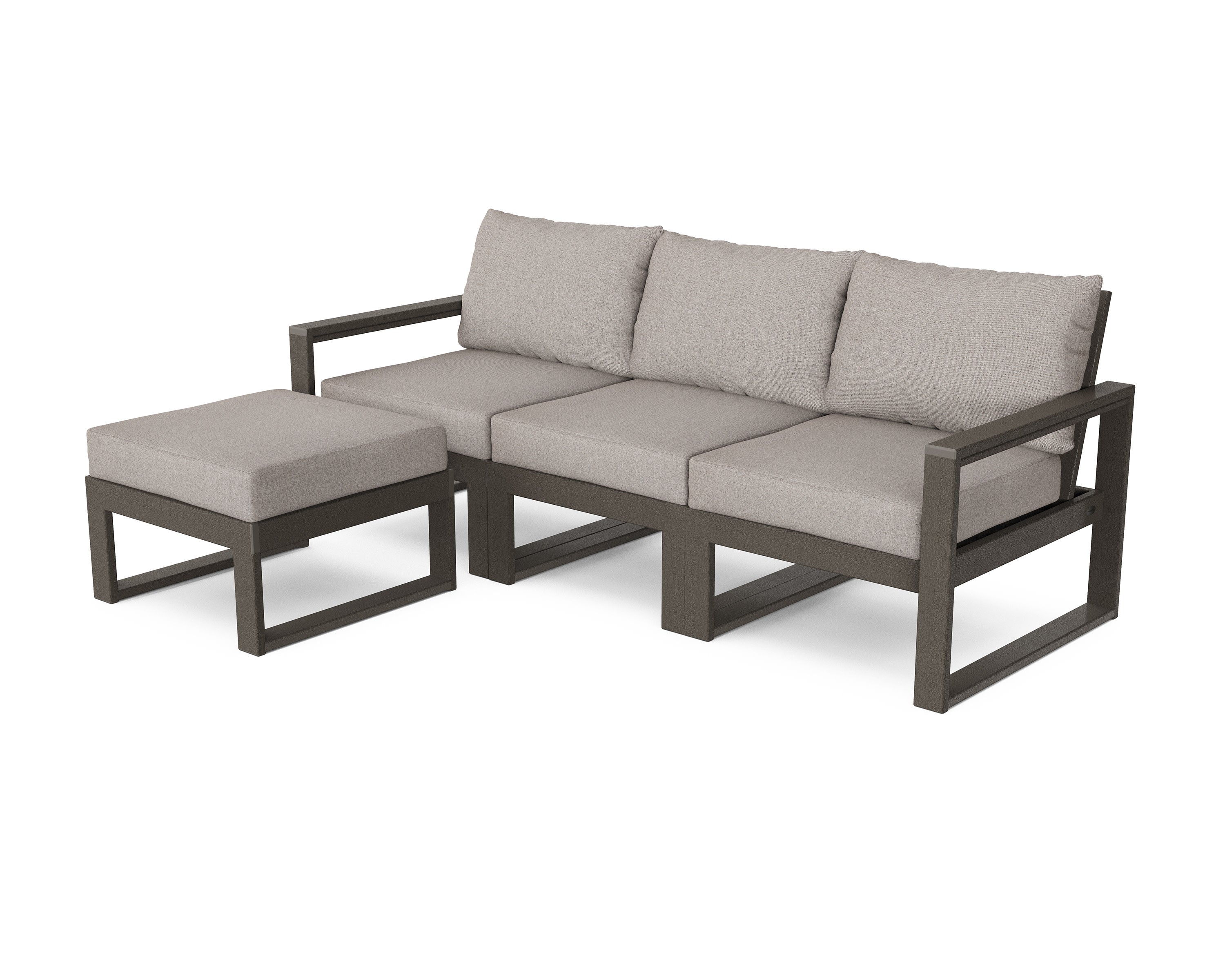 EDGE 4-Piece Modular Deep Seating Set with Ottoman in Vintage Coffee / Weathered Tweed