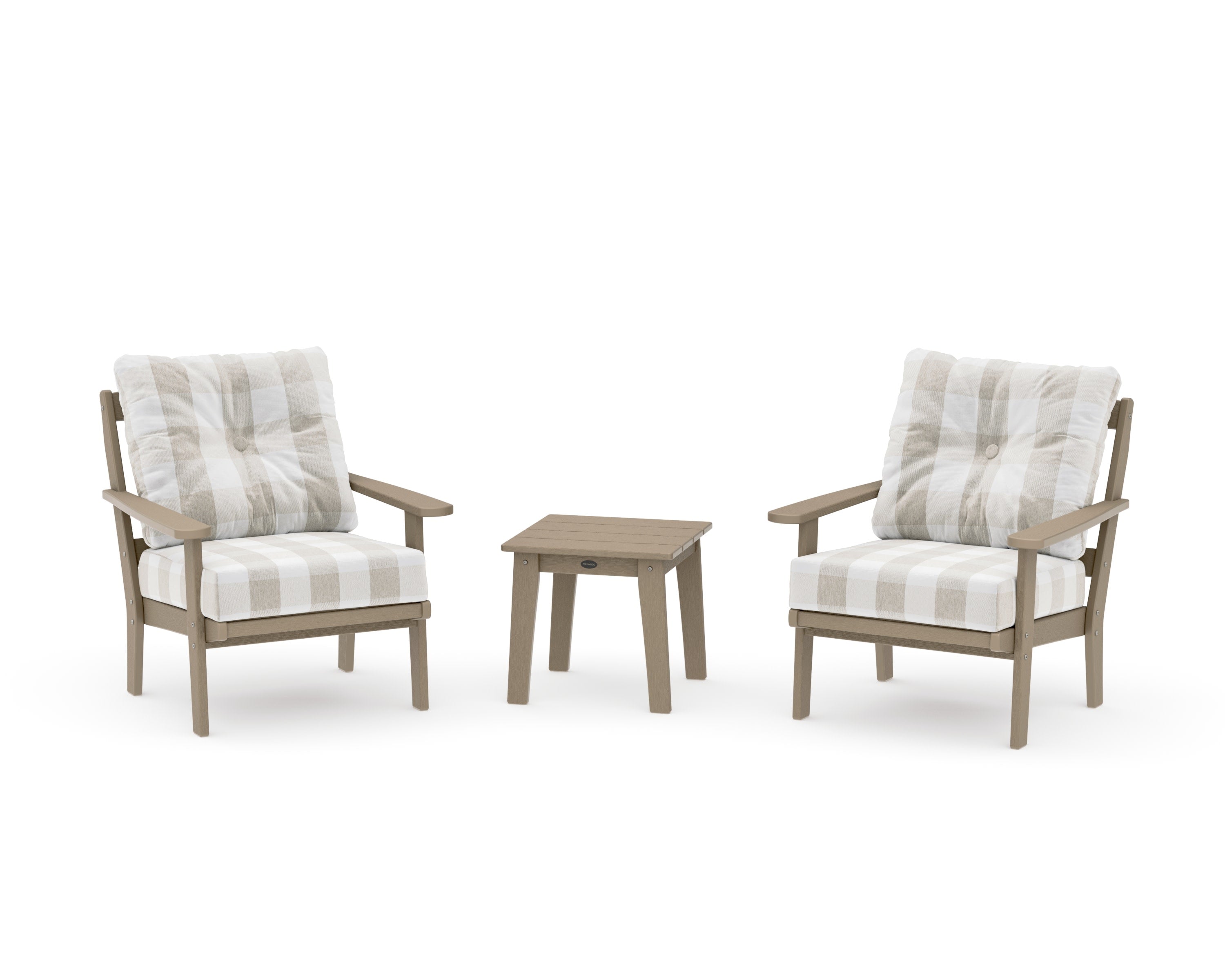 Mission 3-Piece Deep Seating Set in Vintage Sahara / Buffalo Plaid Dune Burlap