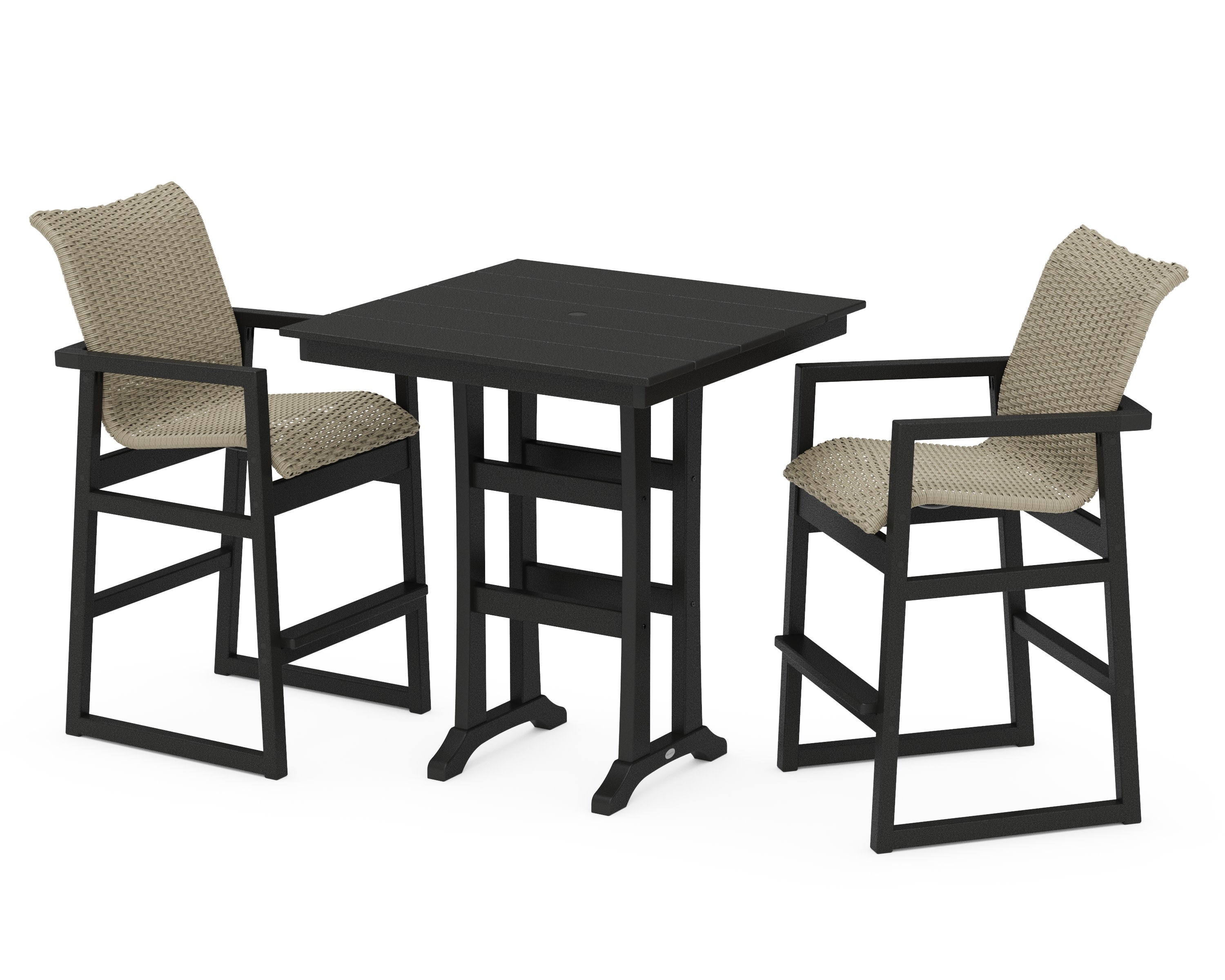 EDGE Woven 3-Piece Farmhouse Bar Set with Trestle Legs in Black / Dune Grass