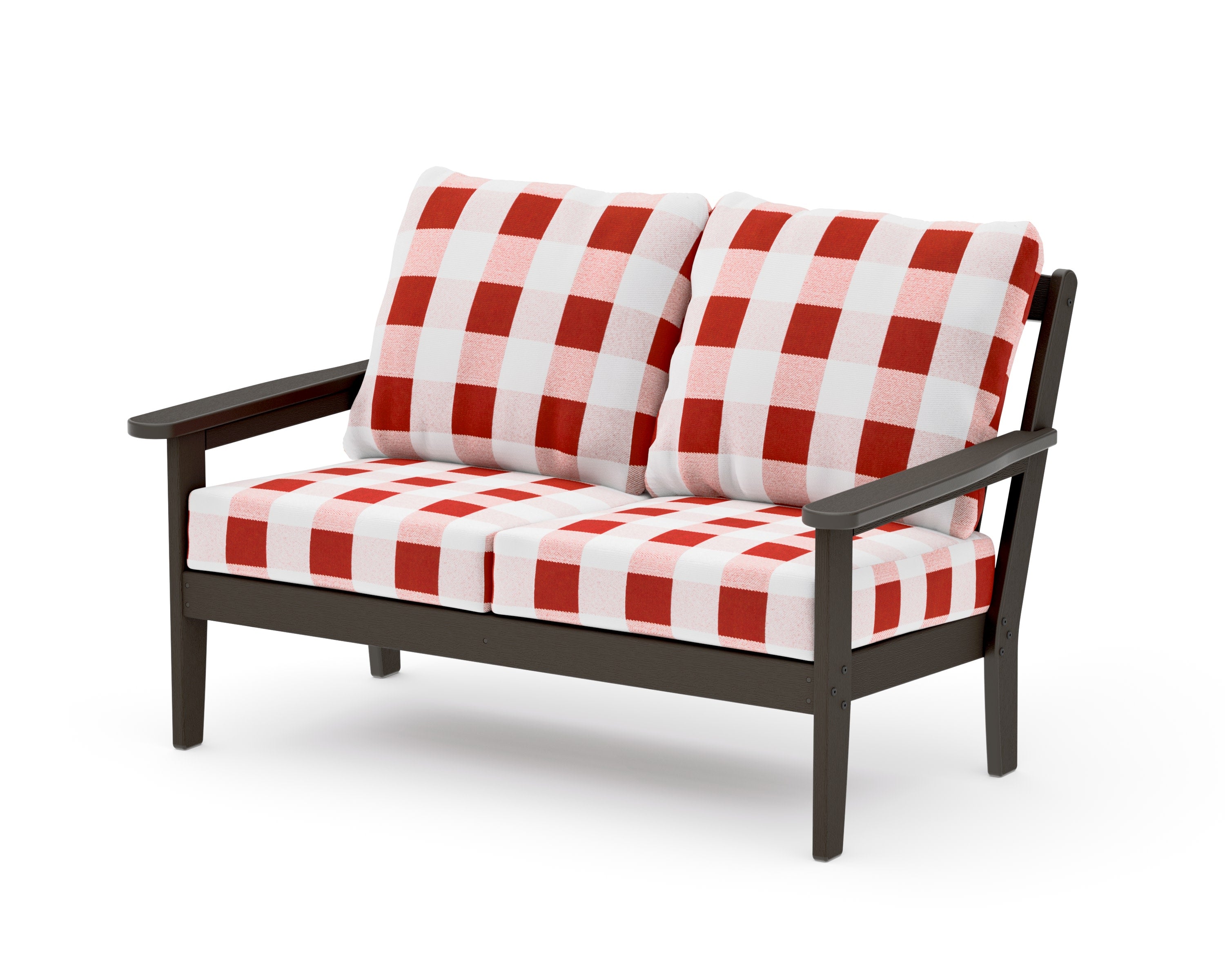Cottage Deep Seating Loveseat in Vintage Coffee / Buffalo Plaid Crimson