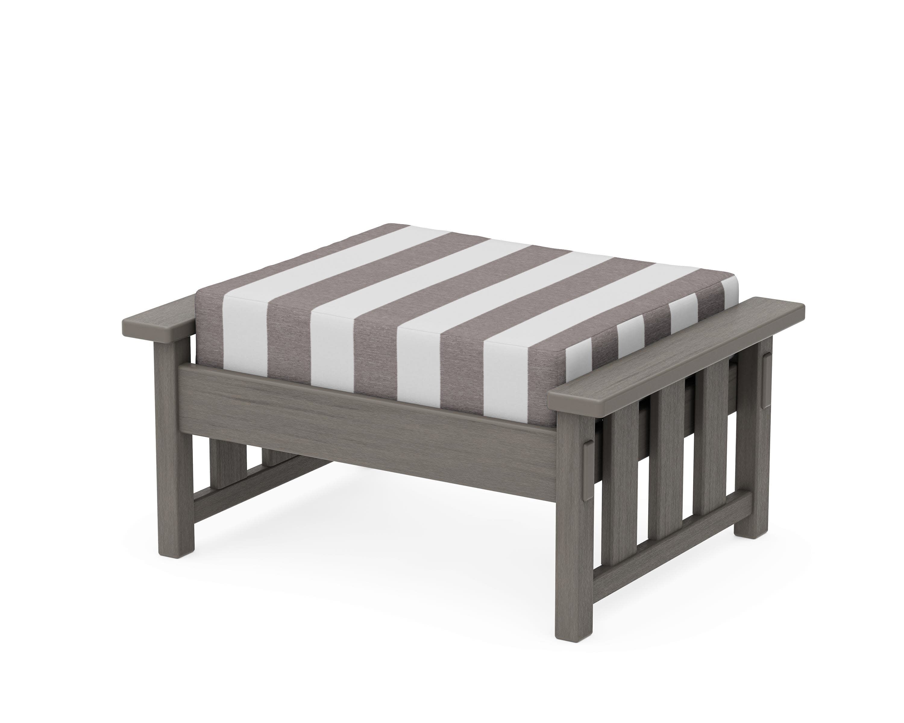 Acadia Deep Seating Ottoman in Driftwood / Cabana Stripe Grey Mist