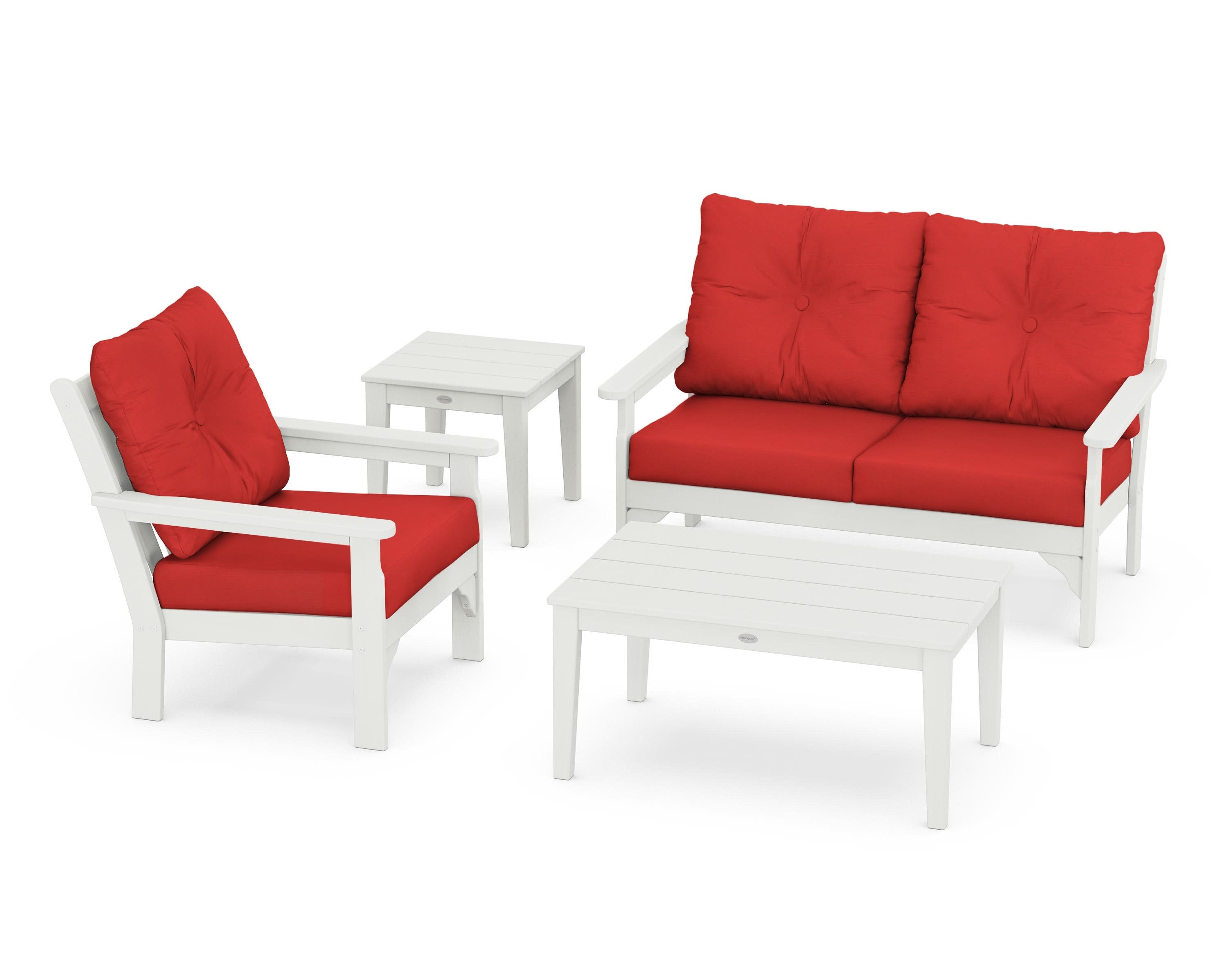 Vineyard 4-Piece Deep Seating Set in Vintage White / Crimson Linen