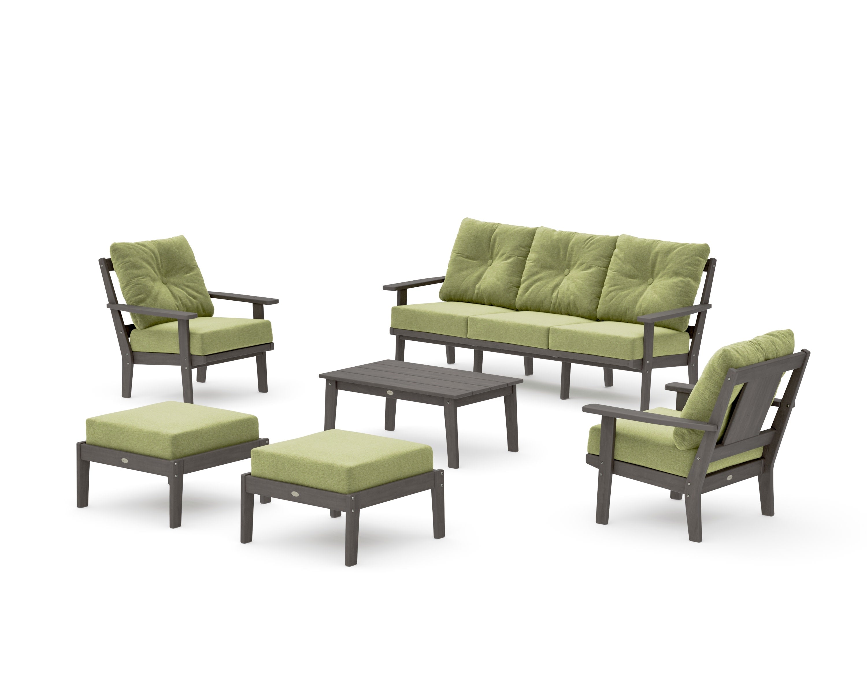 Prairie 6-Piece Lounge Sofa Set in Driftwood / Chartreuse Boucle