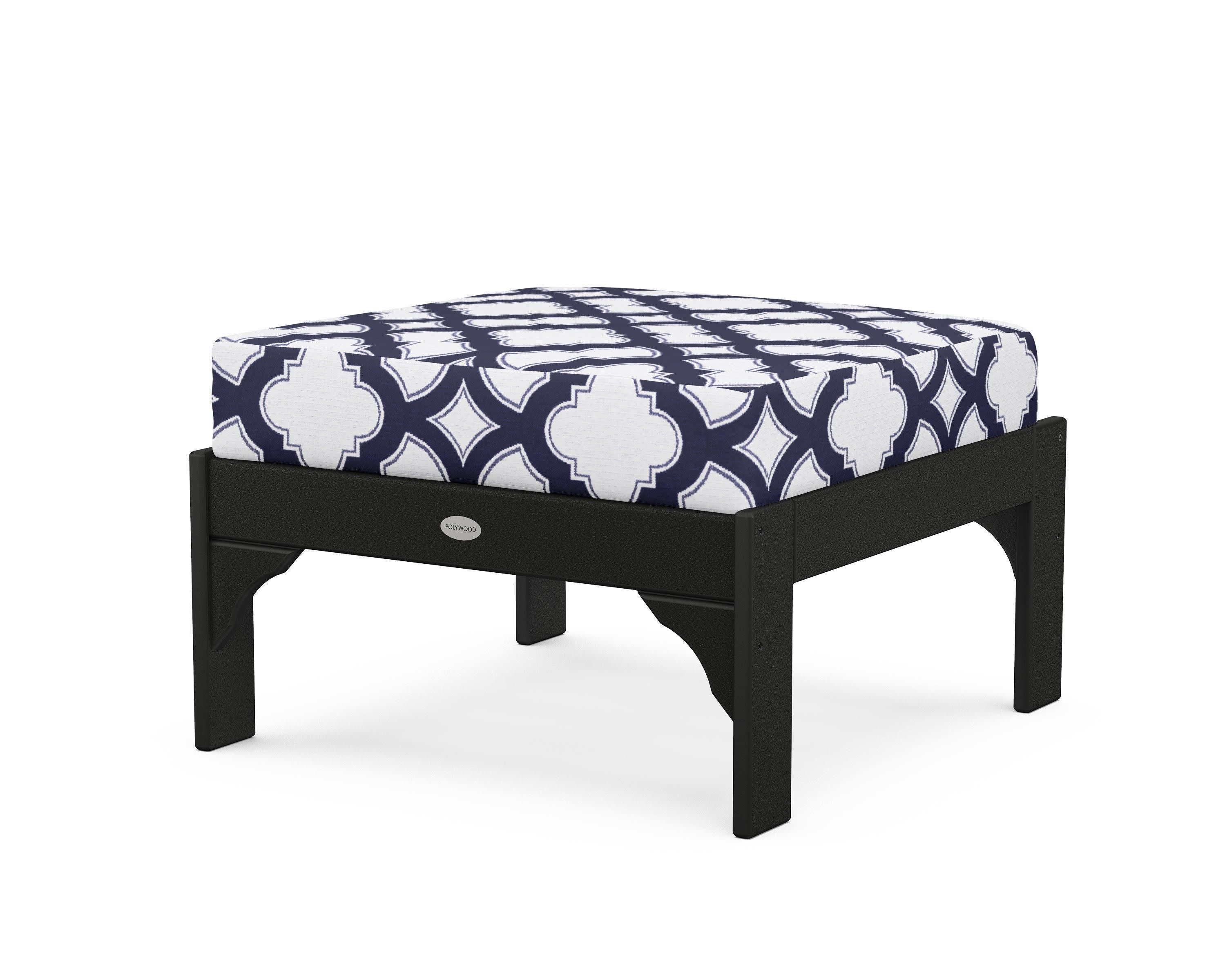 Vineyard Deep Seating Ottoman in Black / Trellis Navy