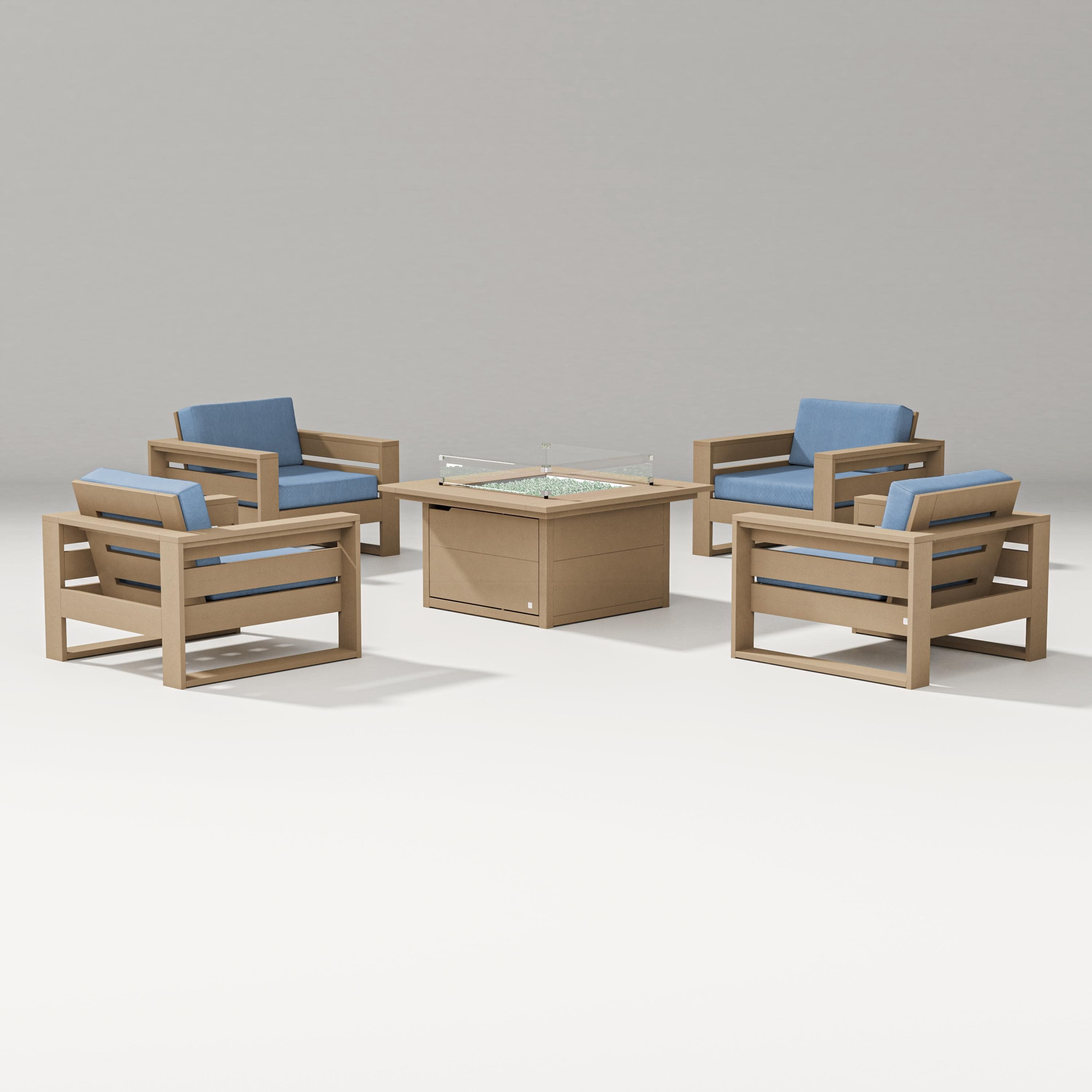 Latitude 5-Piece Lounge Fire Table Set in Vintage Sahara / Sky Blue